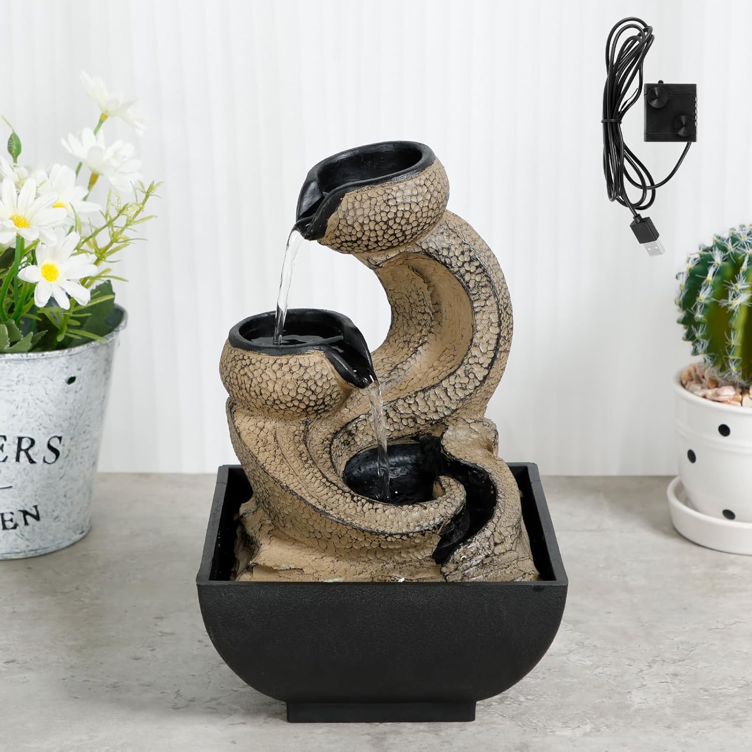 Modern Resin Tabletop Water Fountain for Indoor Relaxation
