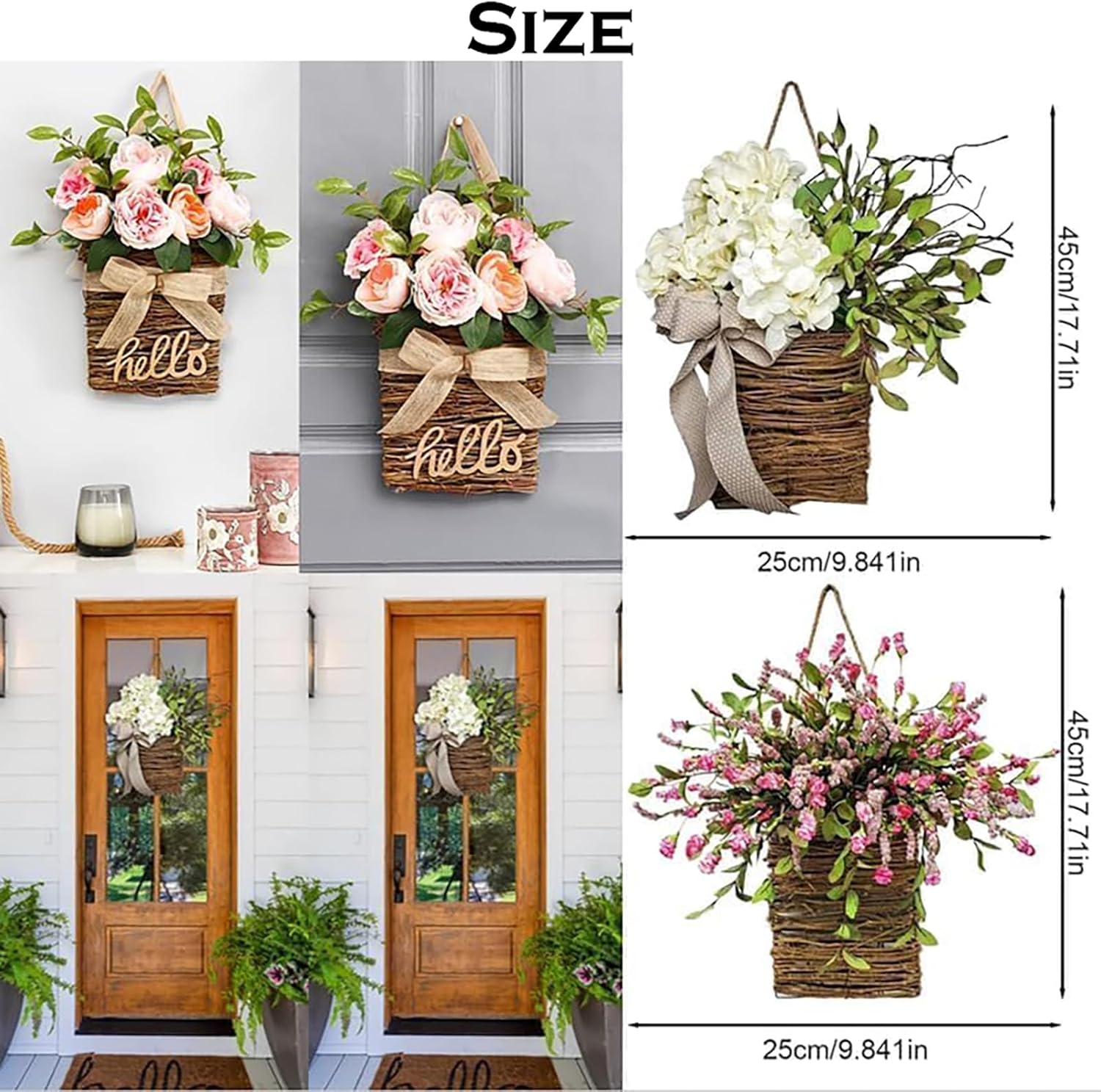 Cream Hydrangea Door Wreath with Wildflowers