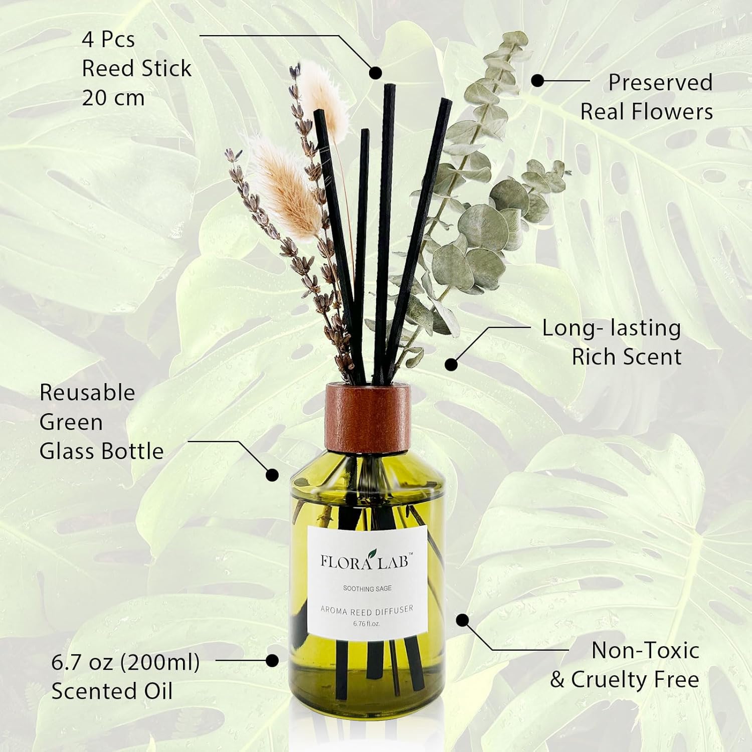 Flora Lab Reed Diffuser Set with Real Dried Flowers and Rattan Sticks