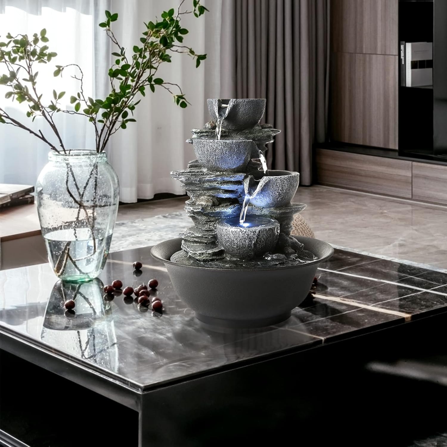 WICHEMI Tabletop Indoor Fountain with LED Light