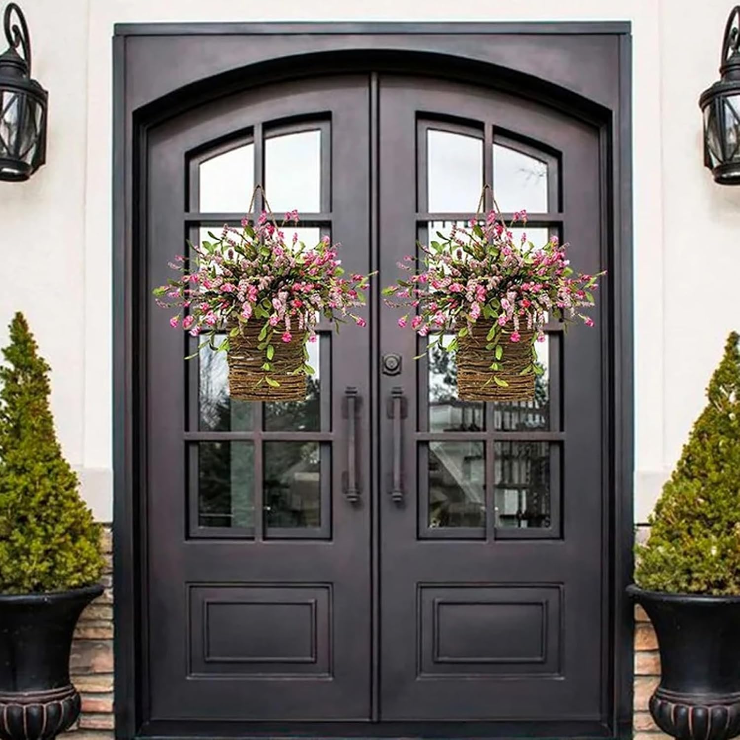 Flower Door Hanger Basket Wreath - Pink 1181 x 1535 Inch
