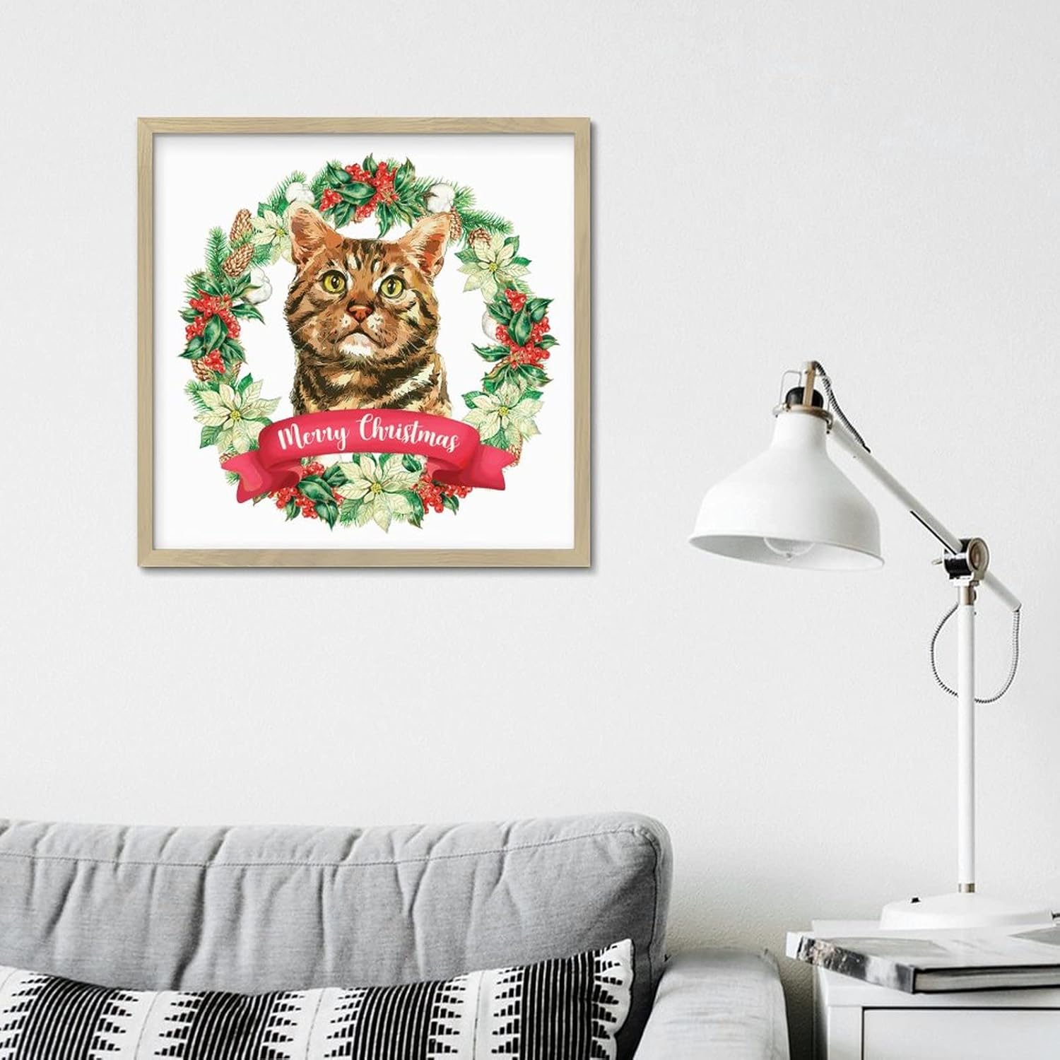 Animal Print Christmas Wreath Wood Framed Sign 12x12in