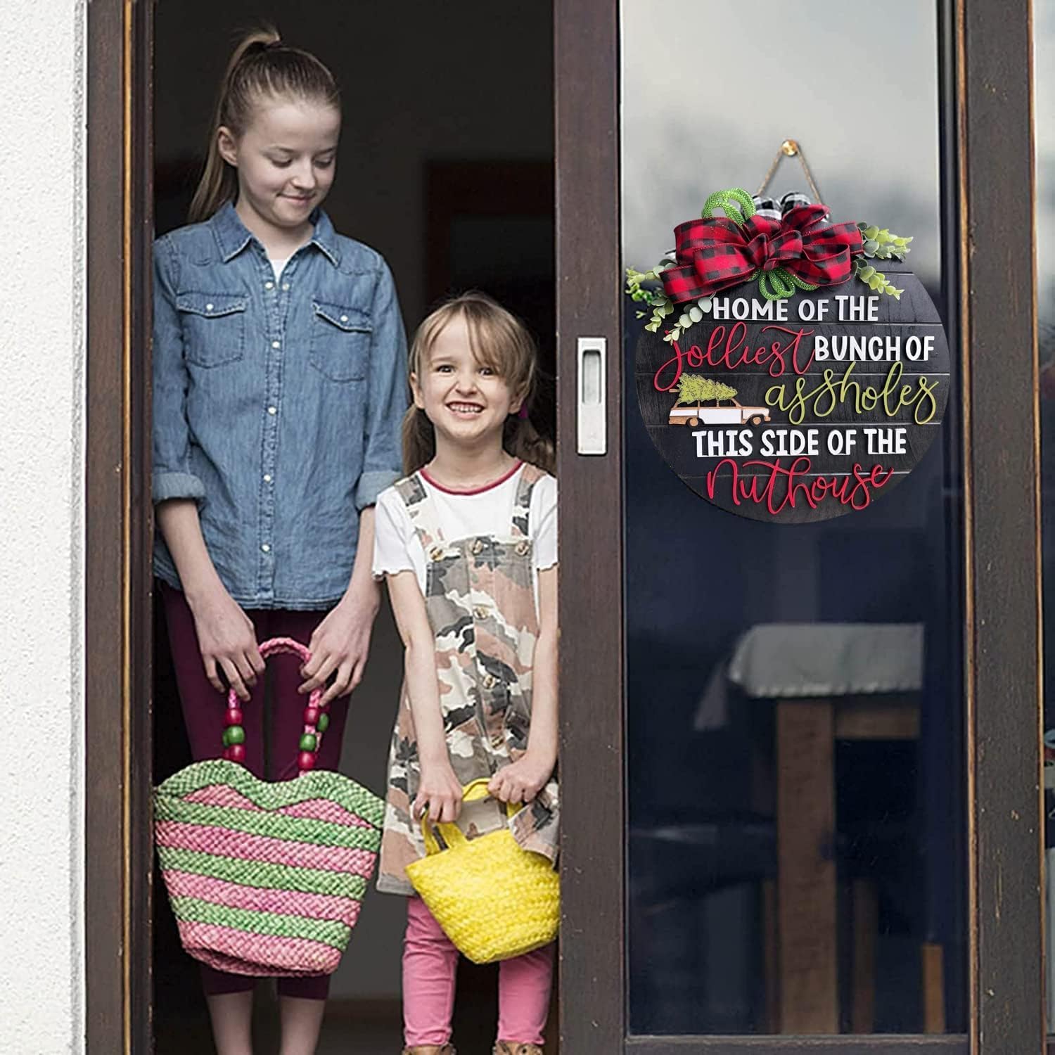 DiveDream Christmas Wooden Wreath Door Sign Decor