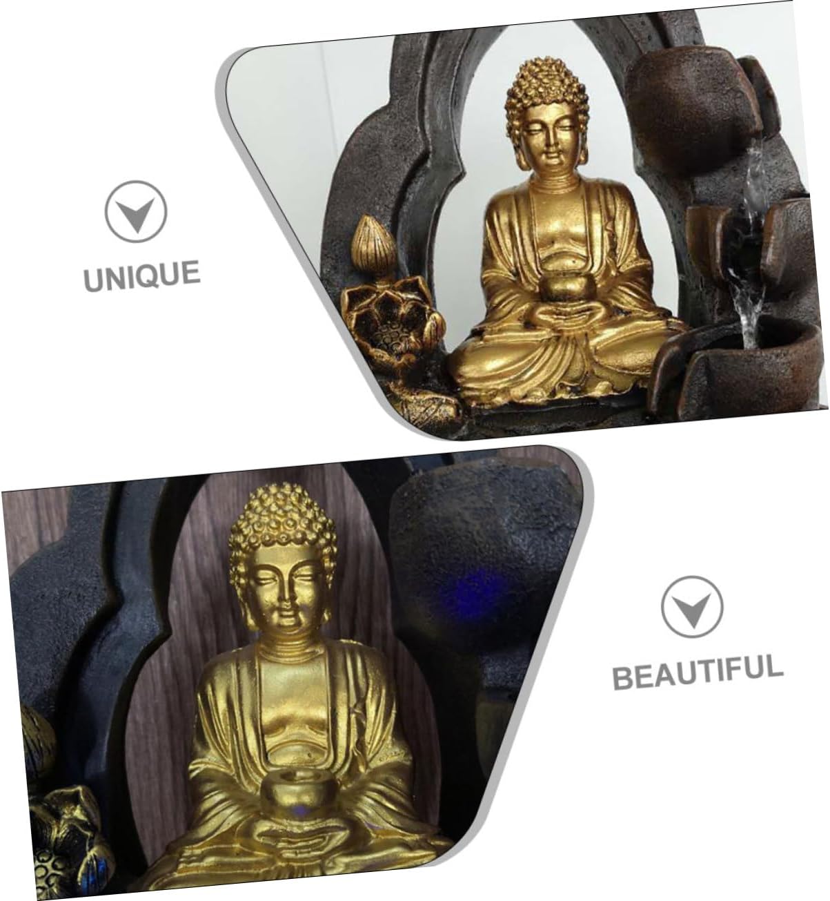 Buddha Waterfall Fountain LED Light Resin Indoor Decor