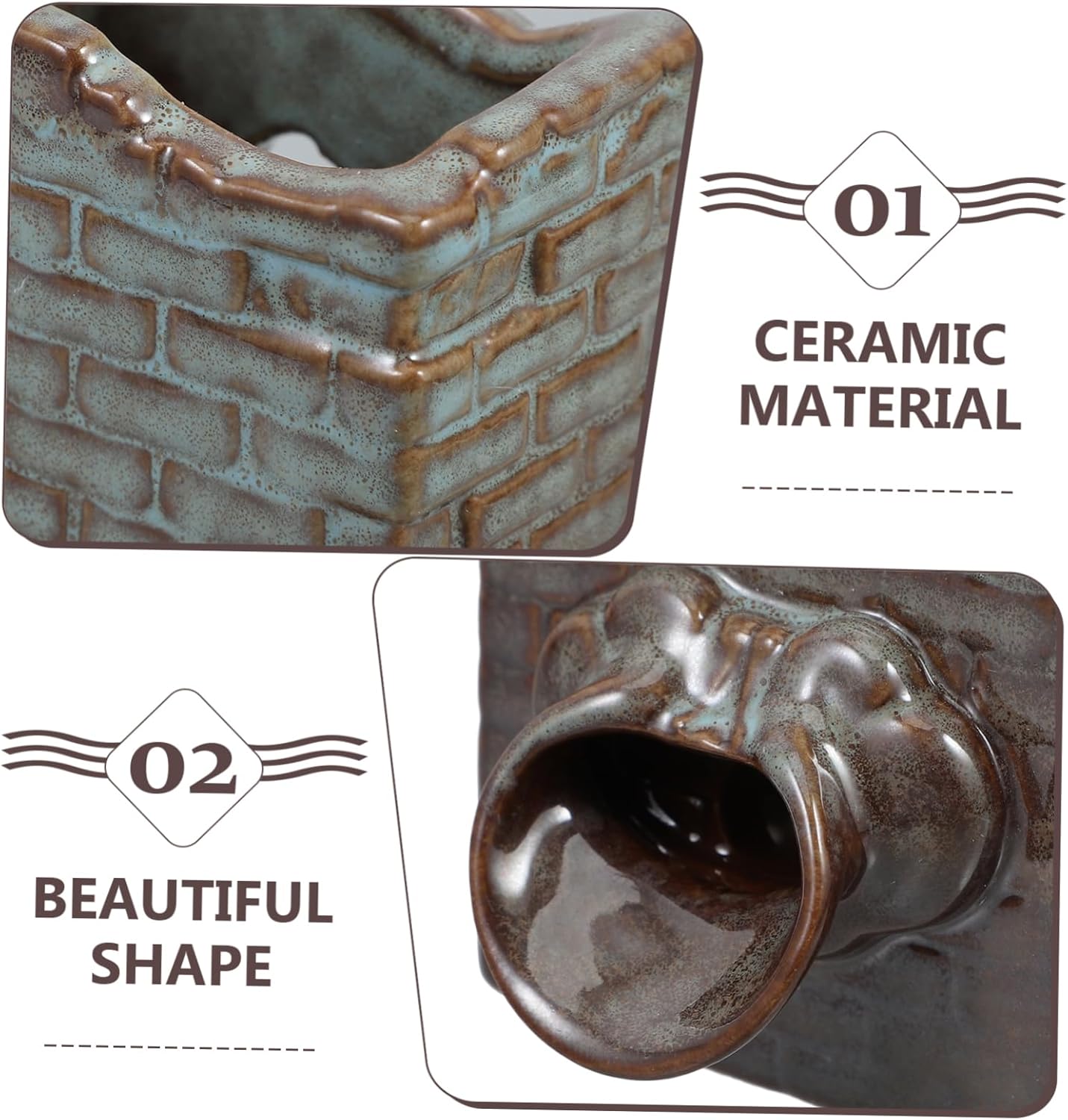 POPETPOP Rustic Water Fountain Ceramic Planter for Hydroponic and Fish Tank Decor