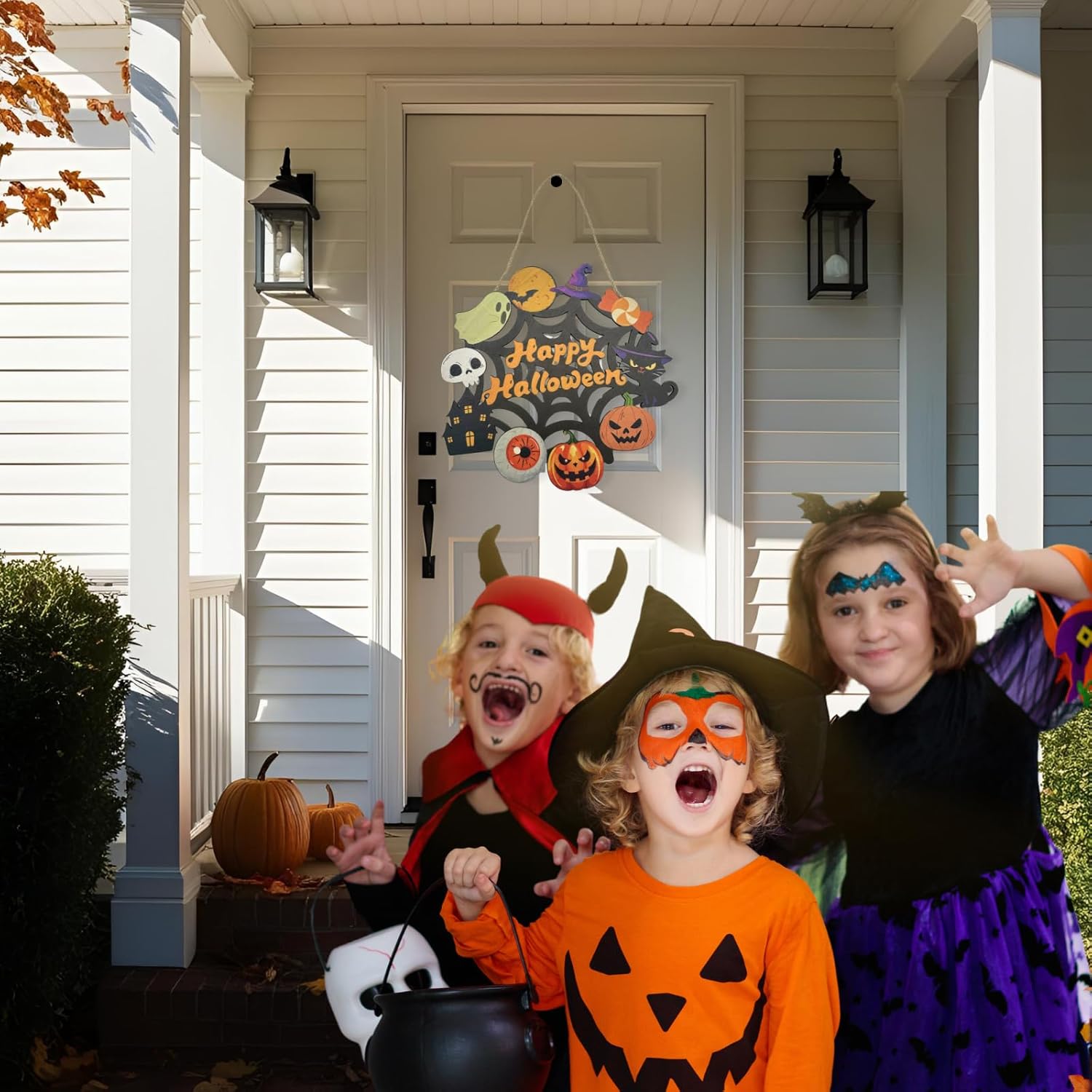 Halloween Wooden Wreath - Happy Halloween Door Sign Decor