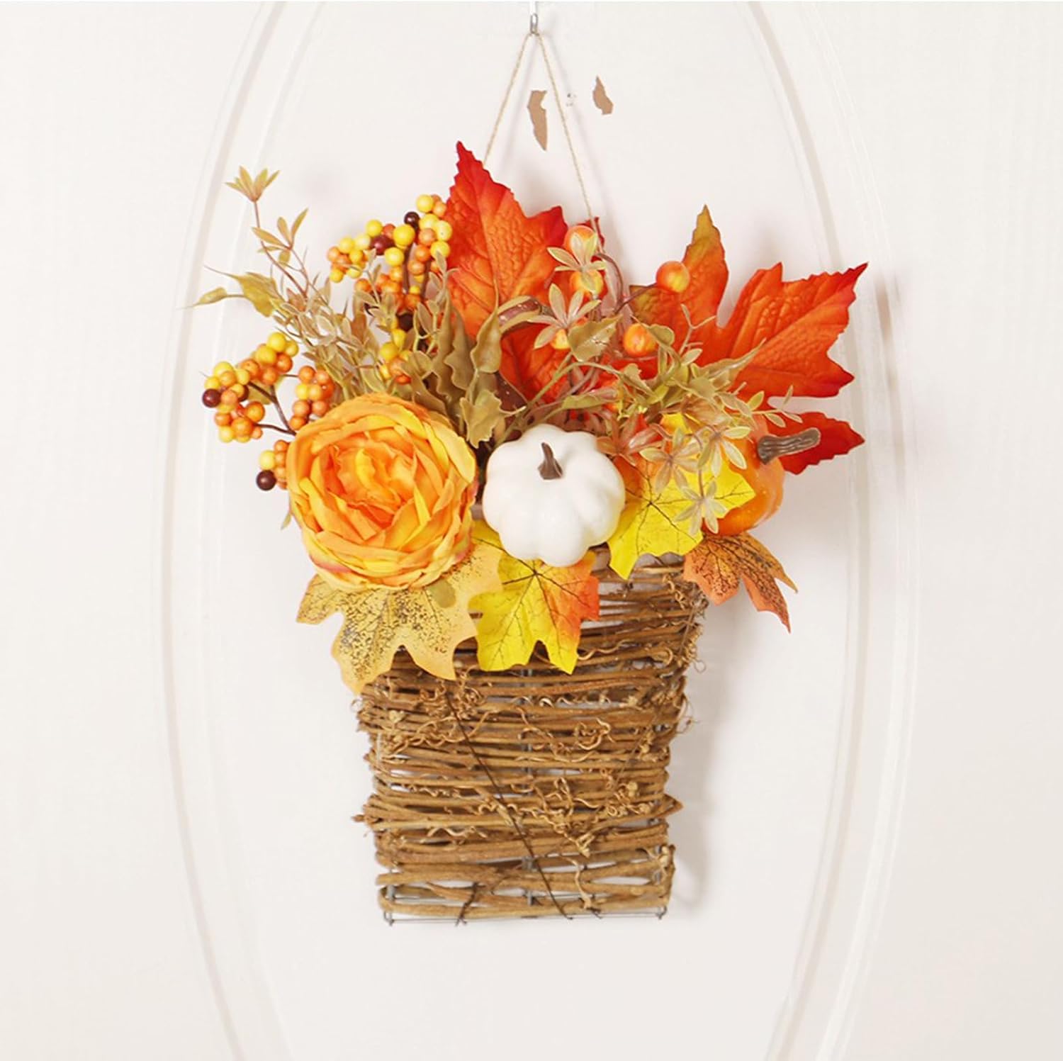 Autumn Door Wreath with Flowers and Decorative Elements