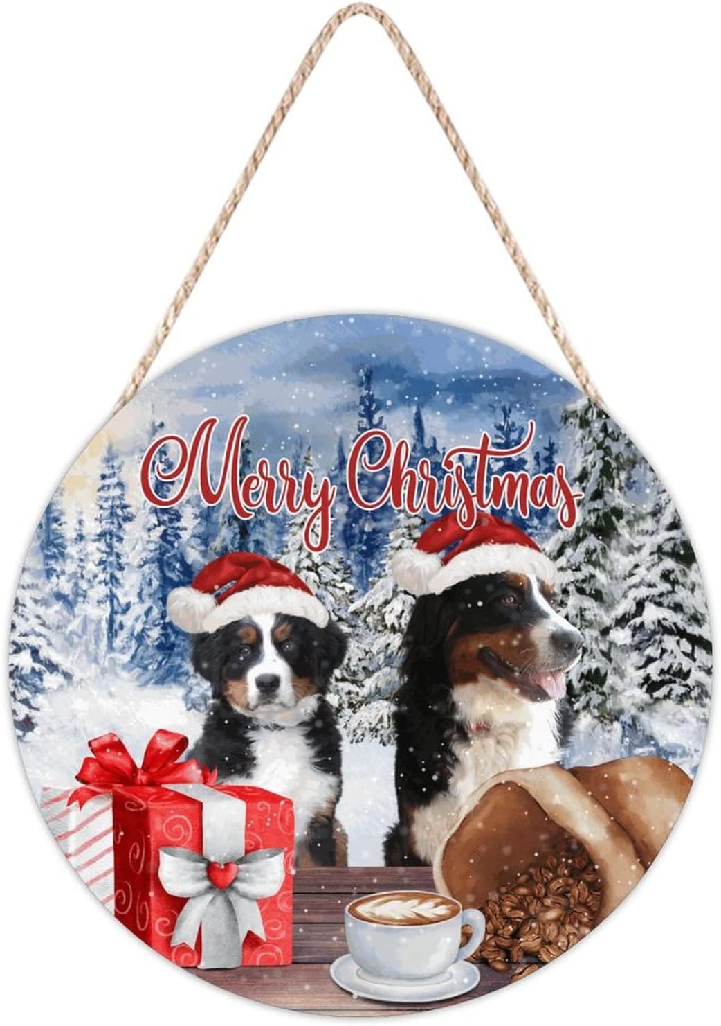 Farmhouse Front Door Hanger Merry Christmas Wood Sign 10x10