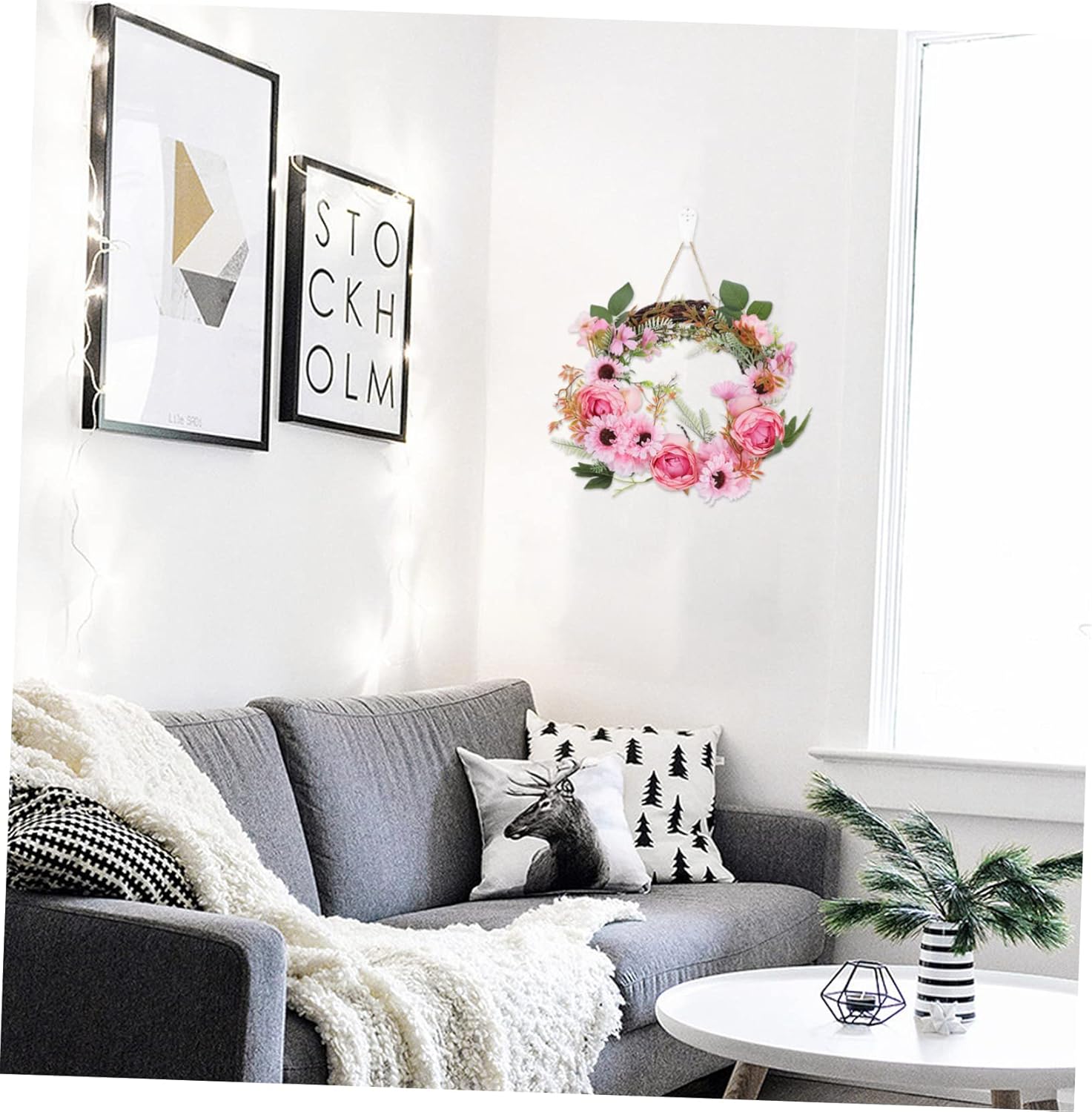 Luxshiny Elegant Simulated Peony Wreath Door Decor Random Color