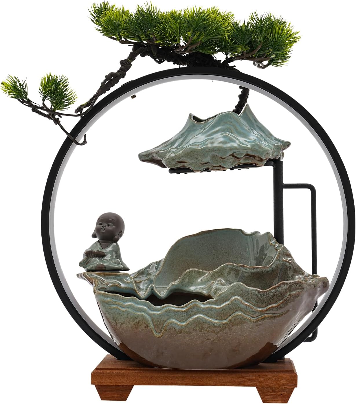 Little Monk Waterfall Indoor Fountain with LED Light and Mist