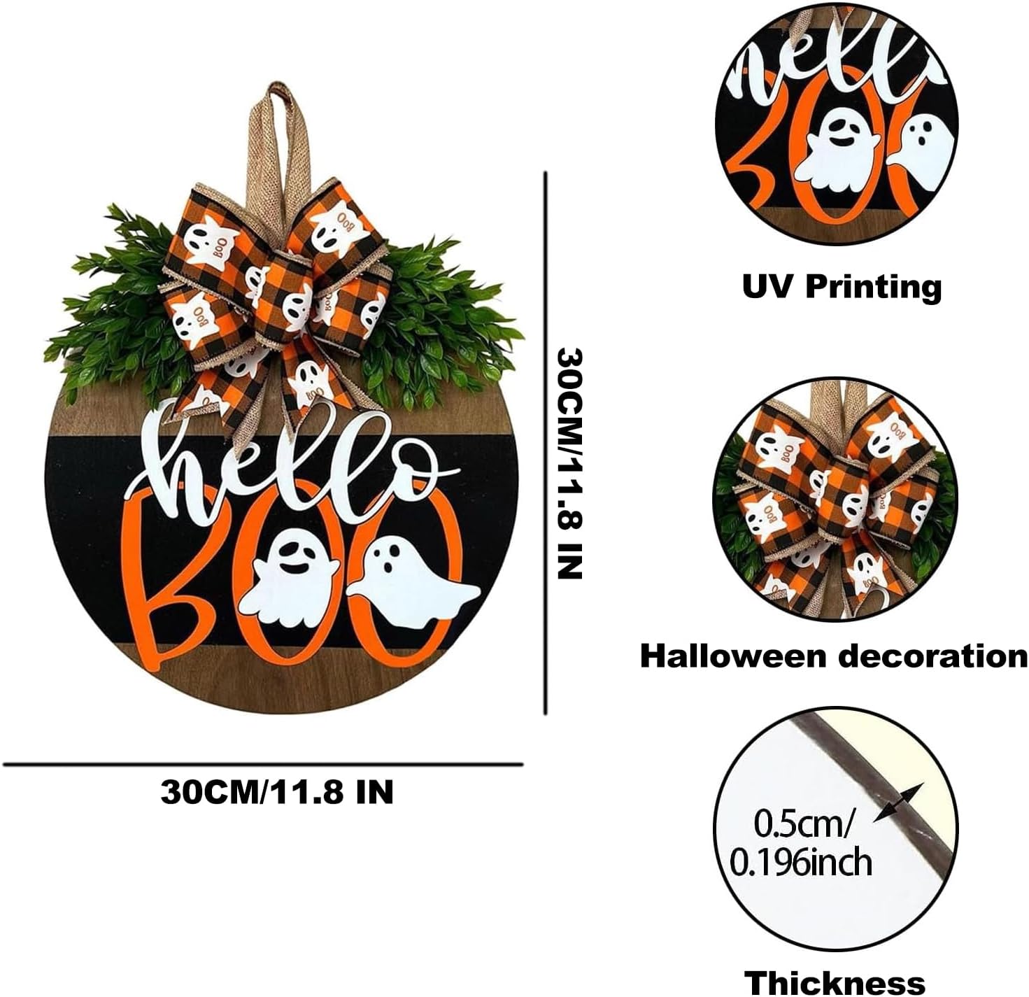 Cute Halloween Ghost Door Wreath Sign Wooden Welcome Decor for Front Door