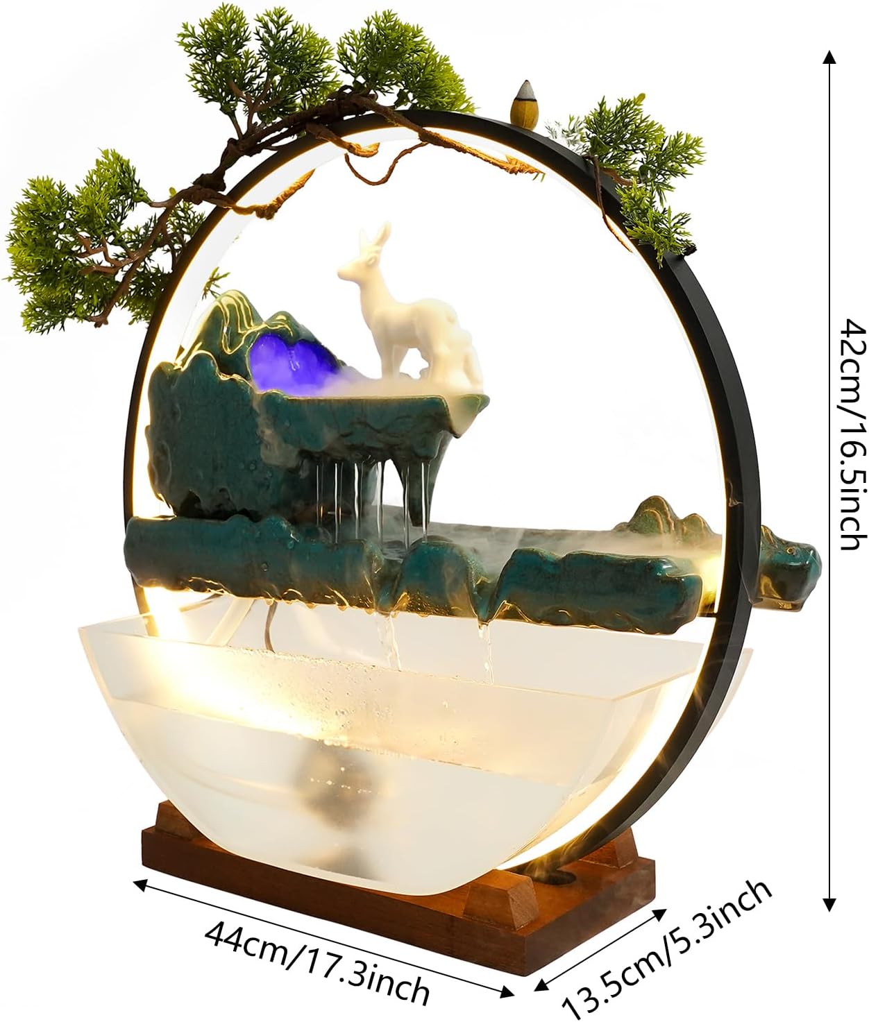 Indoor Ceramic Water Fountain with Mist LED Light and Atomization Effect