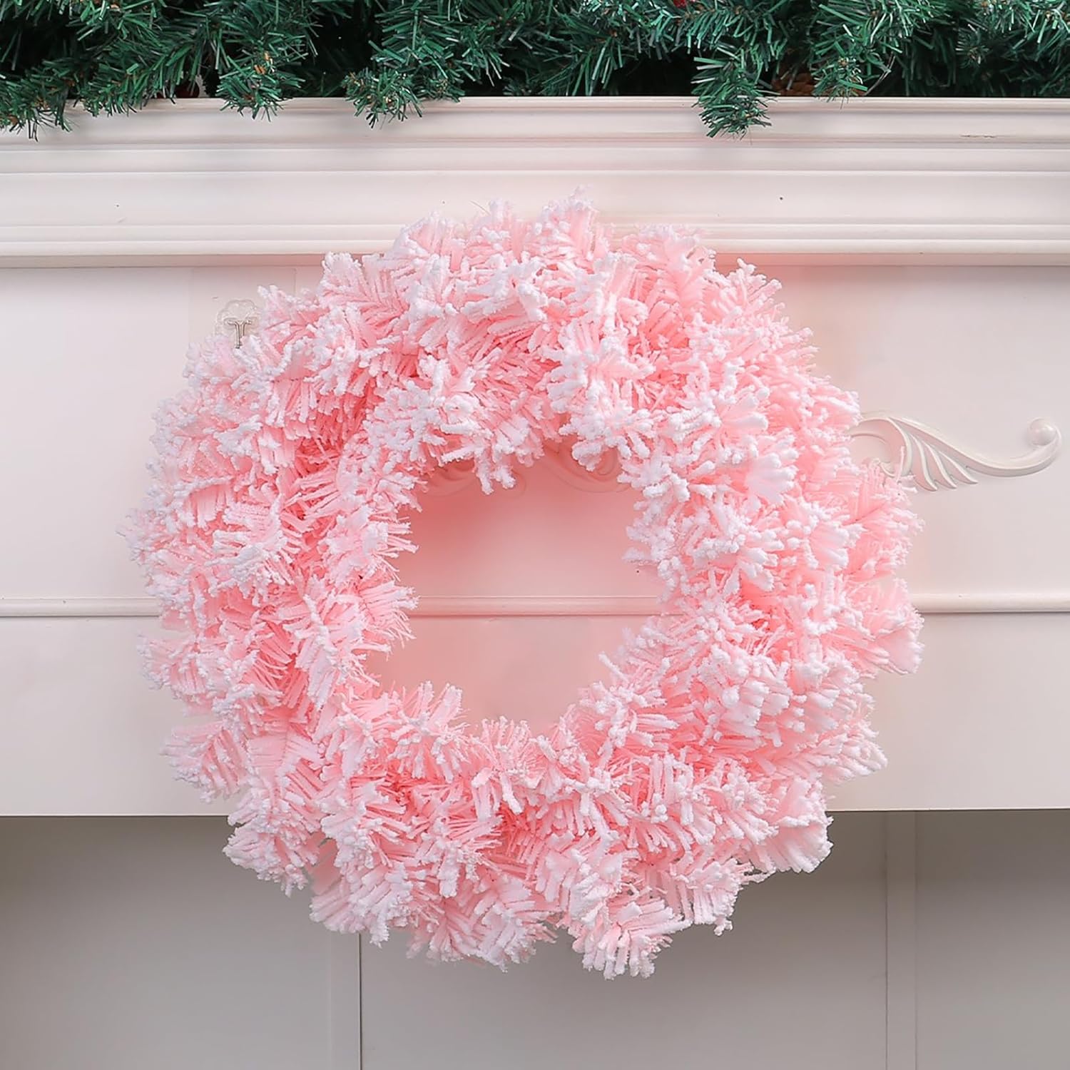 Light Pink Flocked Artificial Christmas Wreath