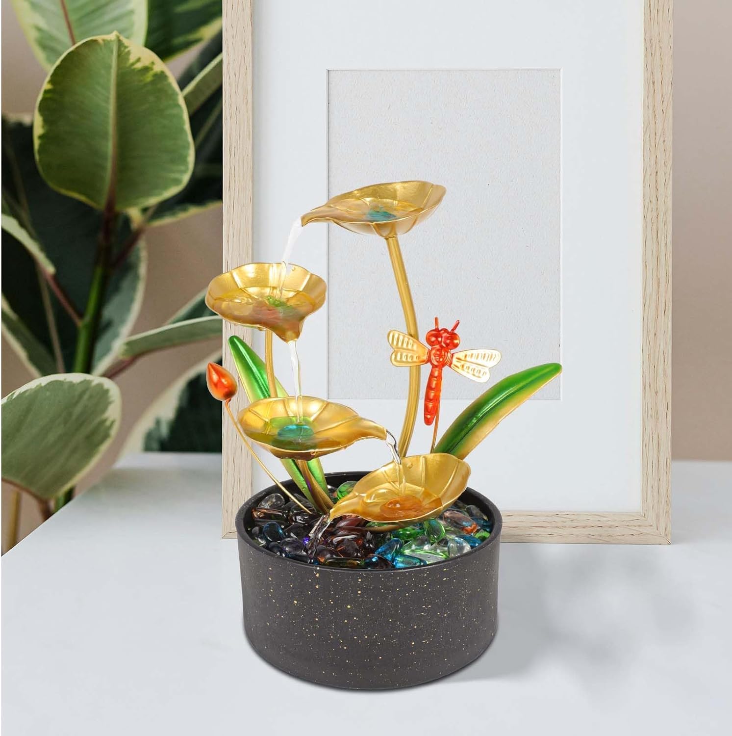 Bocnity 4 Tier Lotus Fountain with LED Lights and Crystals