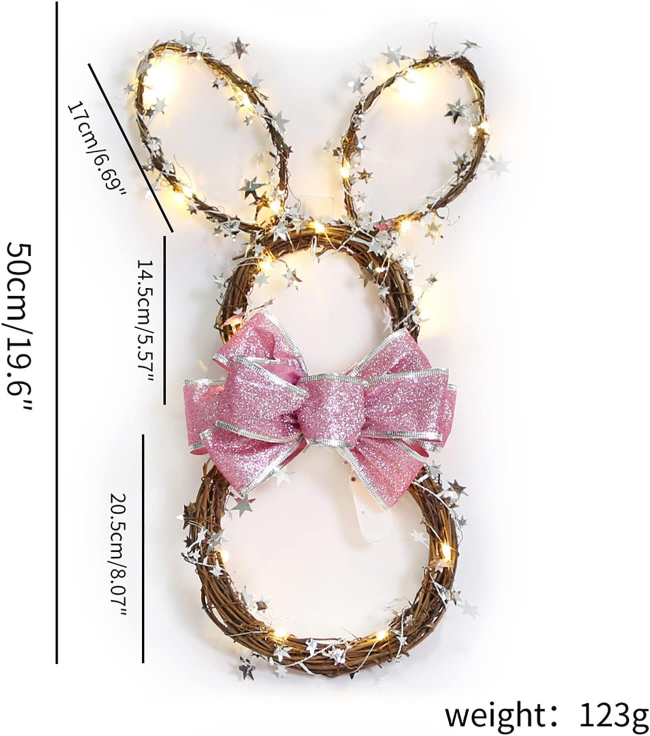 Cakina Foldable Rattan Rabbit Wreath Hanger for Glass Door