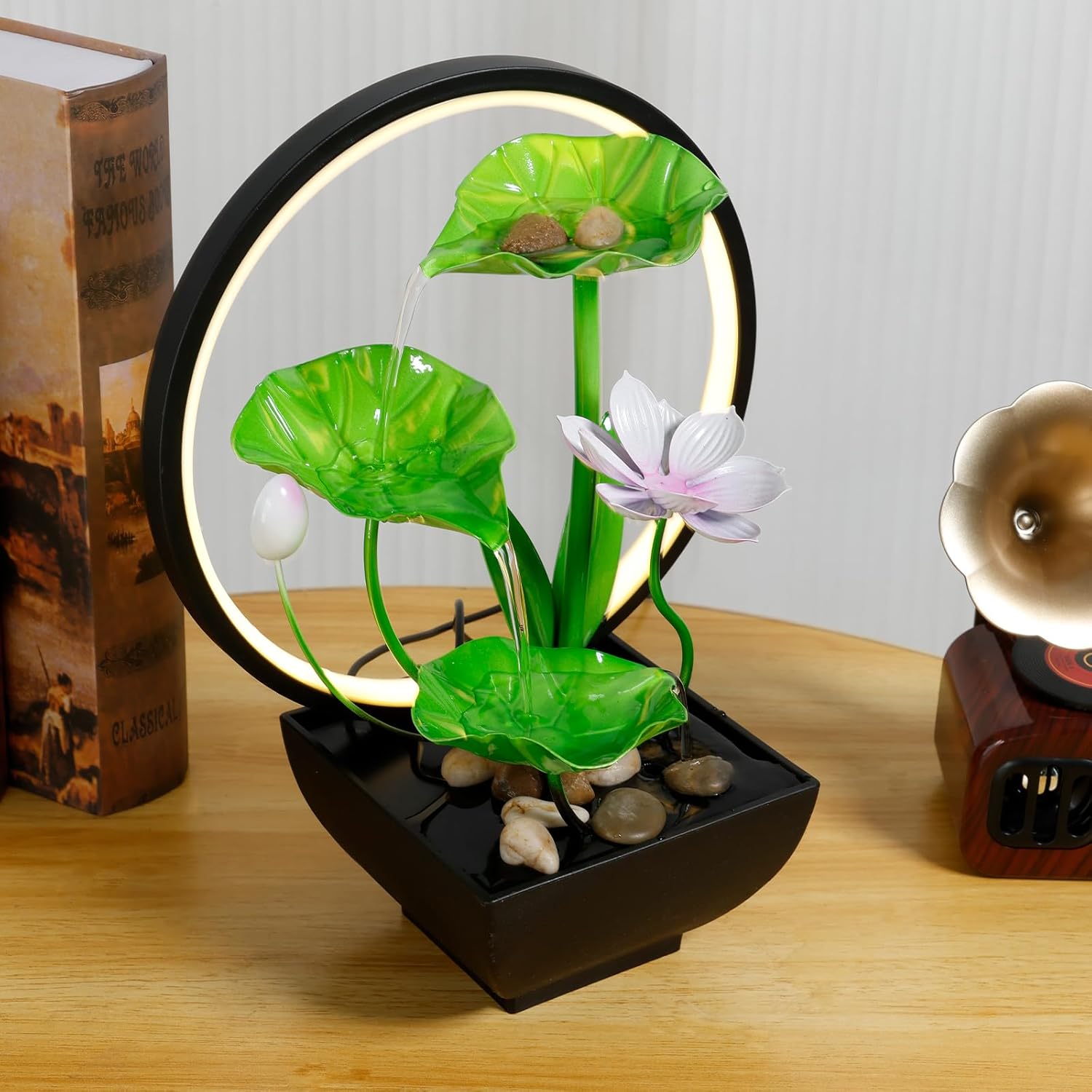Water Lily Tabletop Fountain with USB Charging and Built-in Pump 3 Tiers