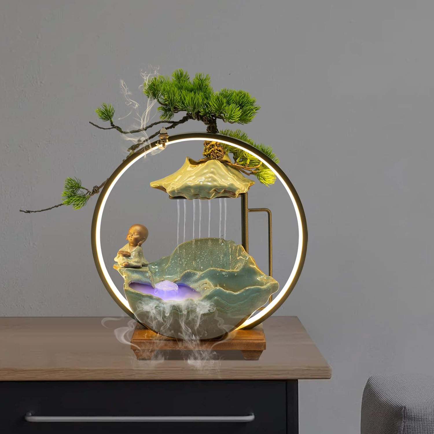 Indoor Waterfall Fountain with LED Light and Mist Feature