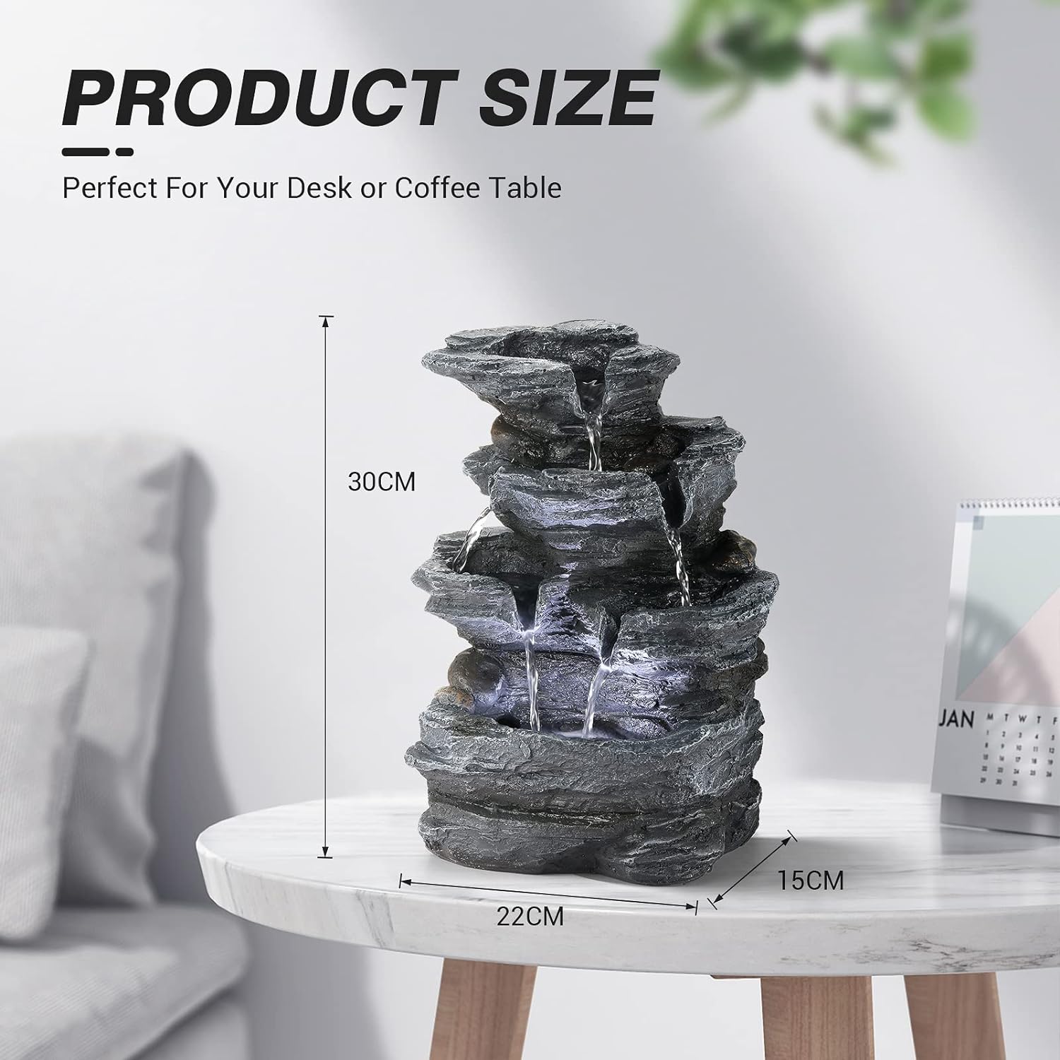 WICHEMI Tabletop Indoor Fountain with LED Light