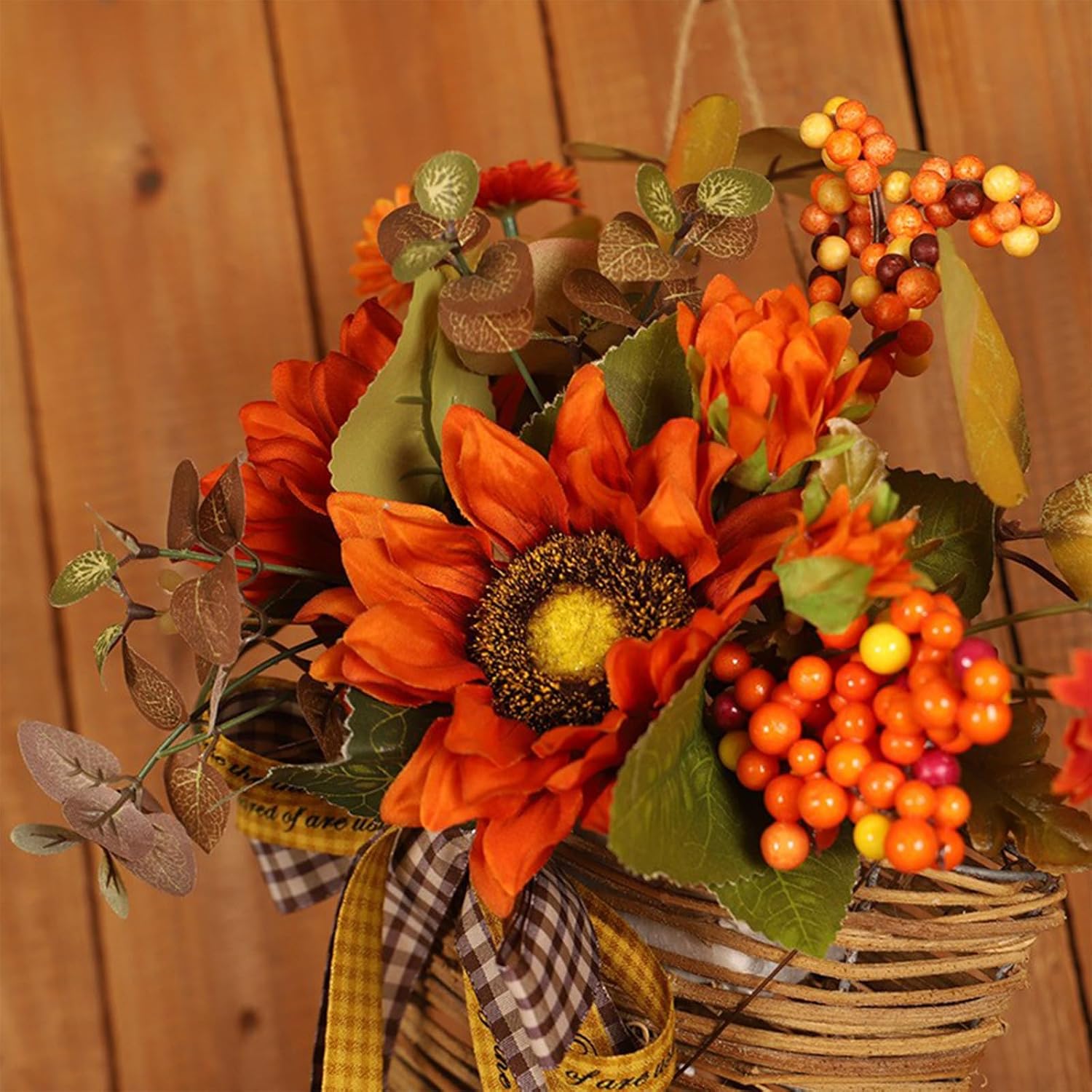 Sunflower Door Wreath for Fall Front Door Decoration