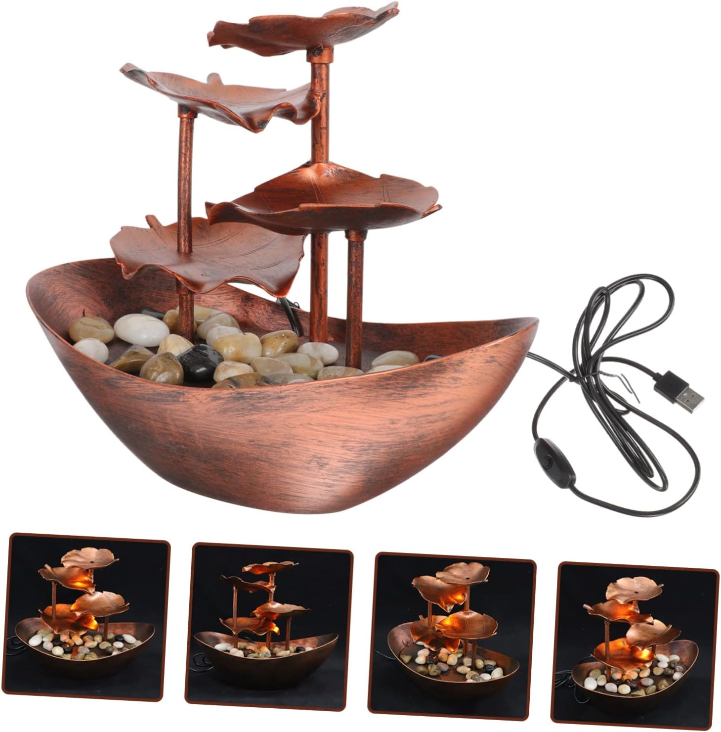 Creative Lotus Leaf Ingot Indoor Water Fountain LED Night Light