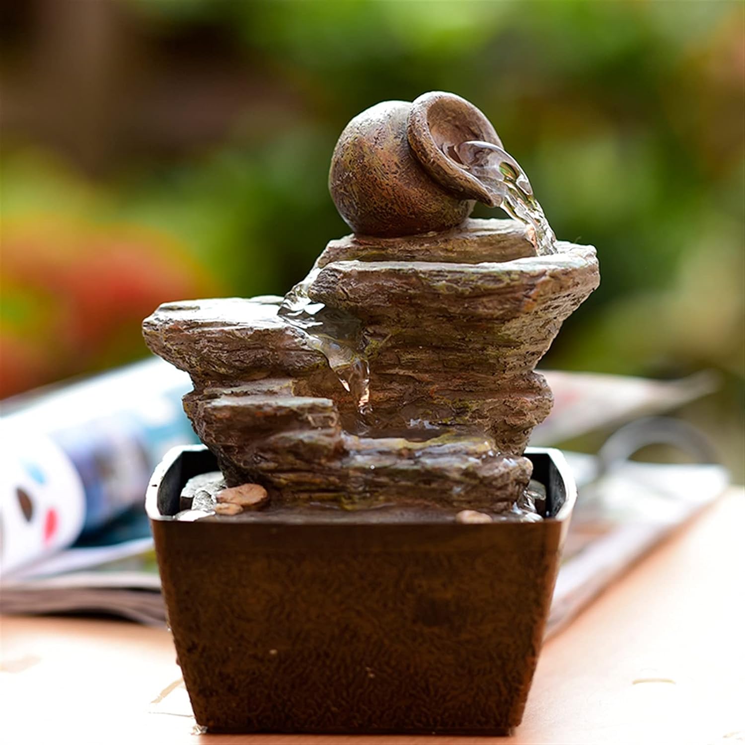 GLigeT Tabletop Fountain Rockery Waterfall Decor
