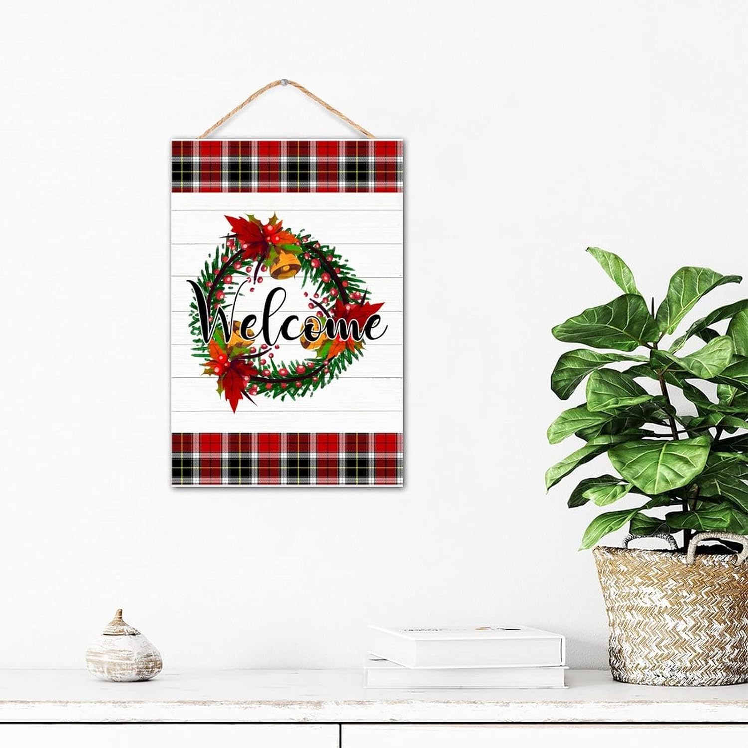 Winter Door Hanger Wreath Front Door Sign Farmhouse Porch Decor