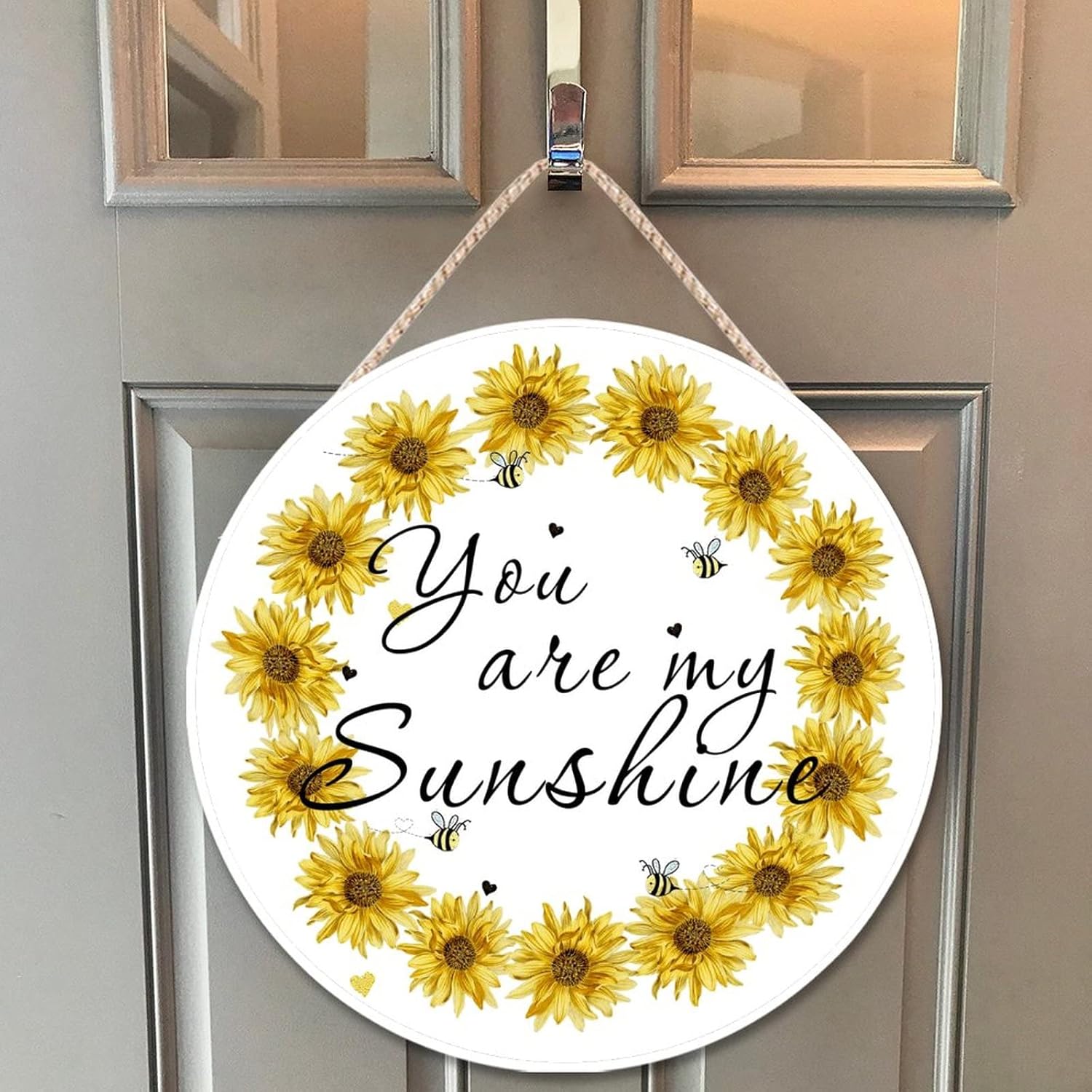 Farmhouse Door Hanger Sunflower Wreath Wood Sign for Home Decor
