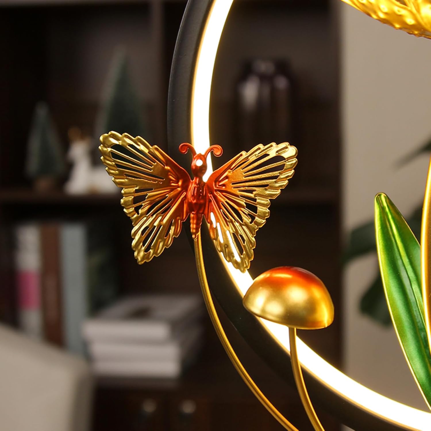 Modern Lotus Leaf Tabletop Fountain with LED Light and Decorative Butterfly