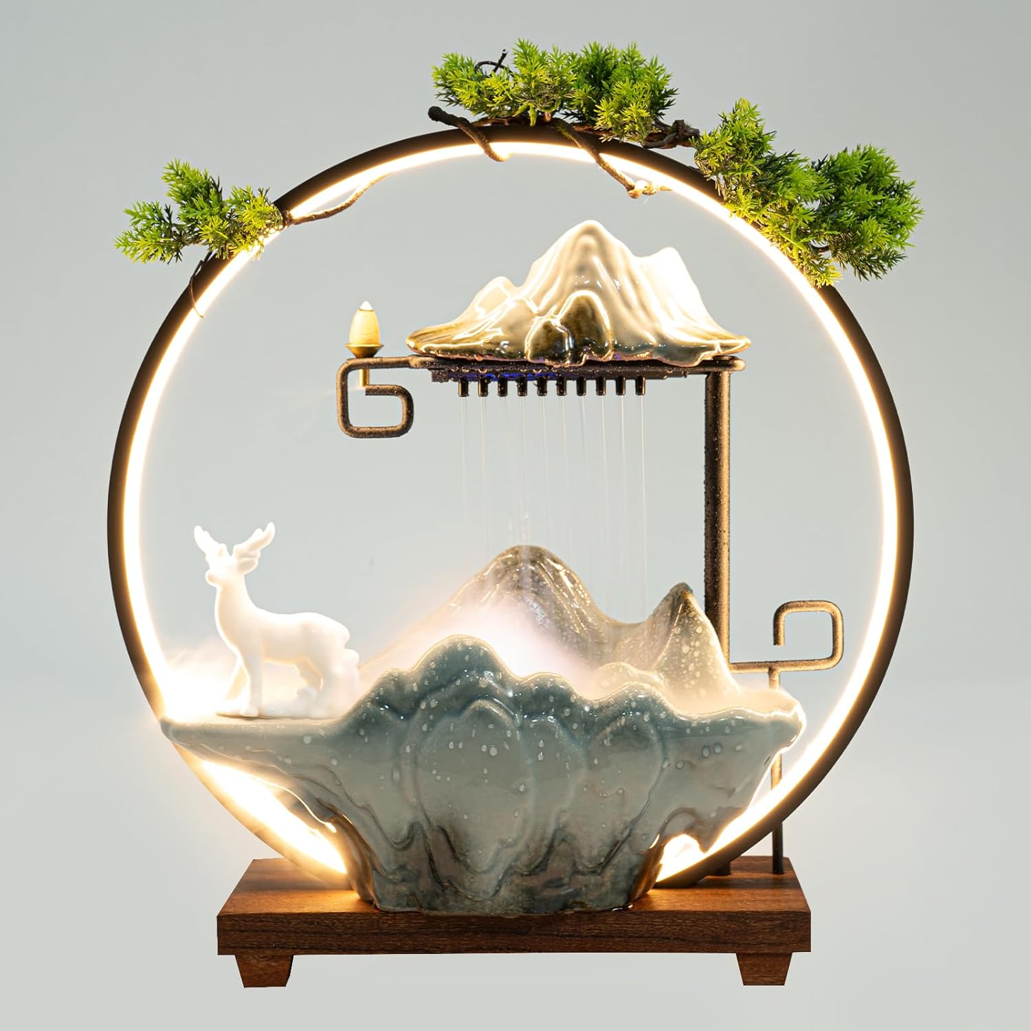 MOQNISE Tabletop Fountain with LED Light and Atomizer