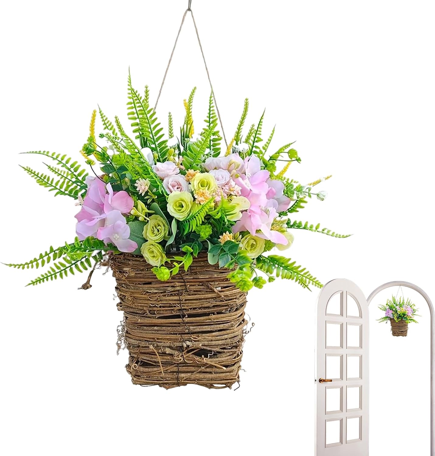 Artificial Rattan Basket Wreath - Seasonal Door Hanger
