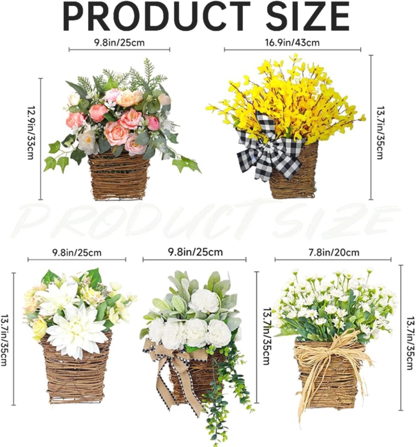 Wildflowers Cream Hydrangea Door Hanging Basket Wreath 17x14 Inch