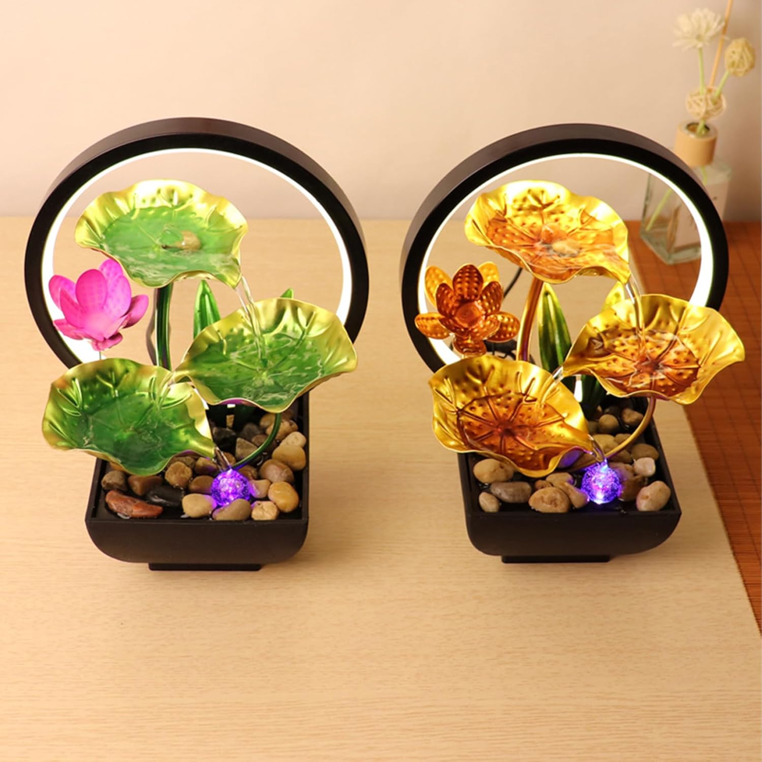 Indoor Waterfall Fountain with Light and Lotus Design