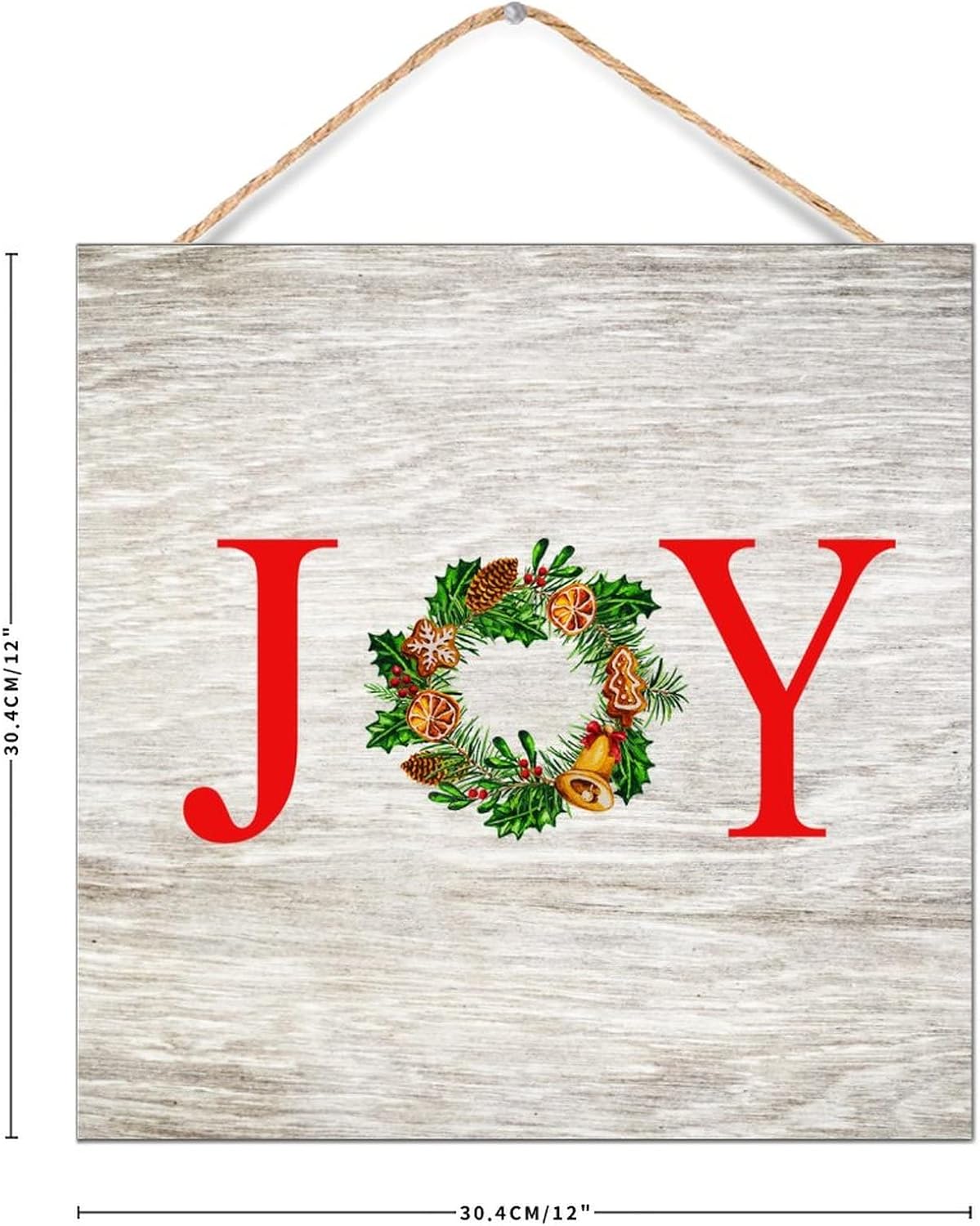 CustonCares Joy Christmas Flowers Wreath Wooden Sign