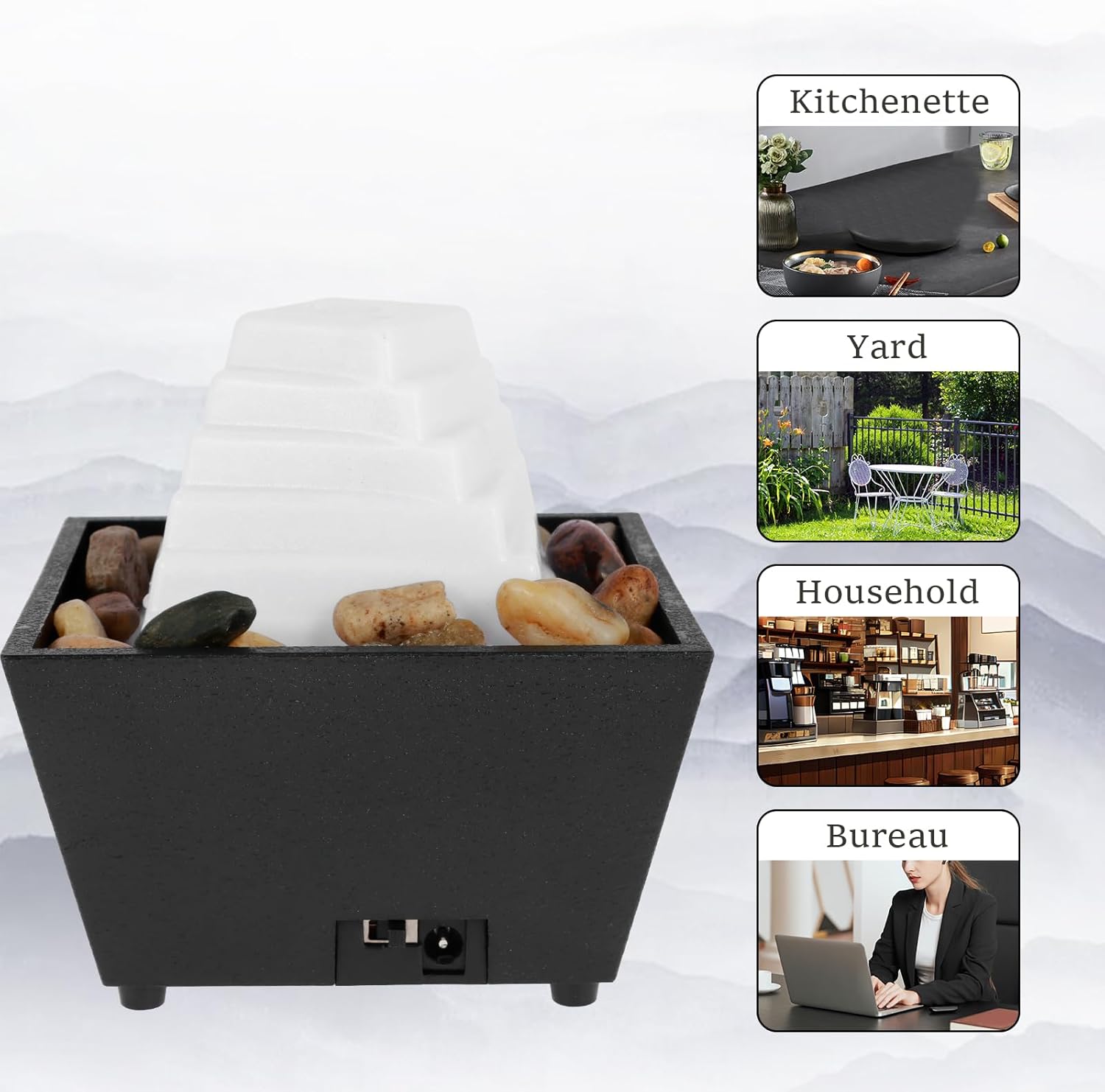USB Tabletop Fountain with Light and Pebbles