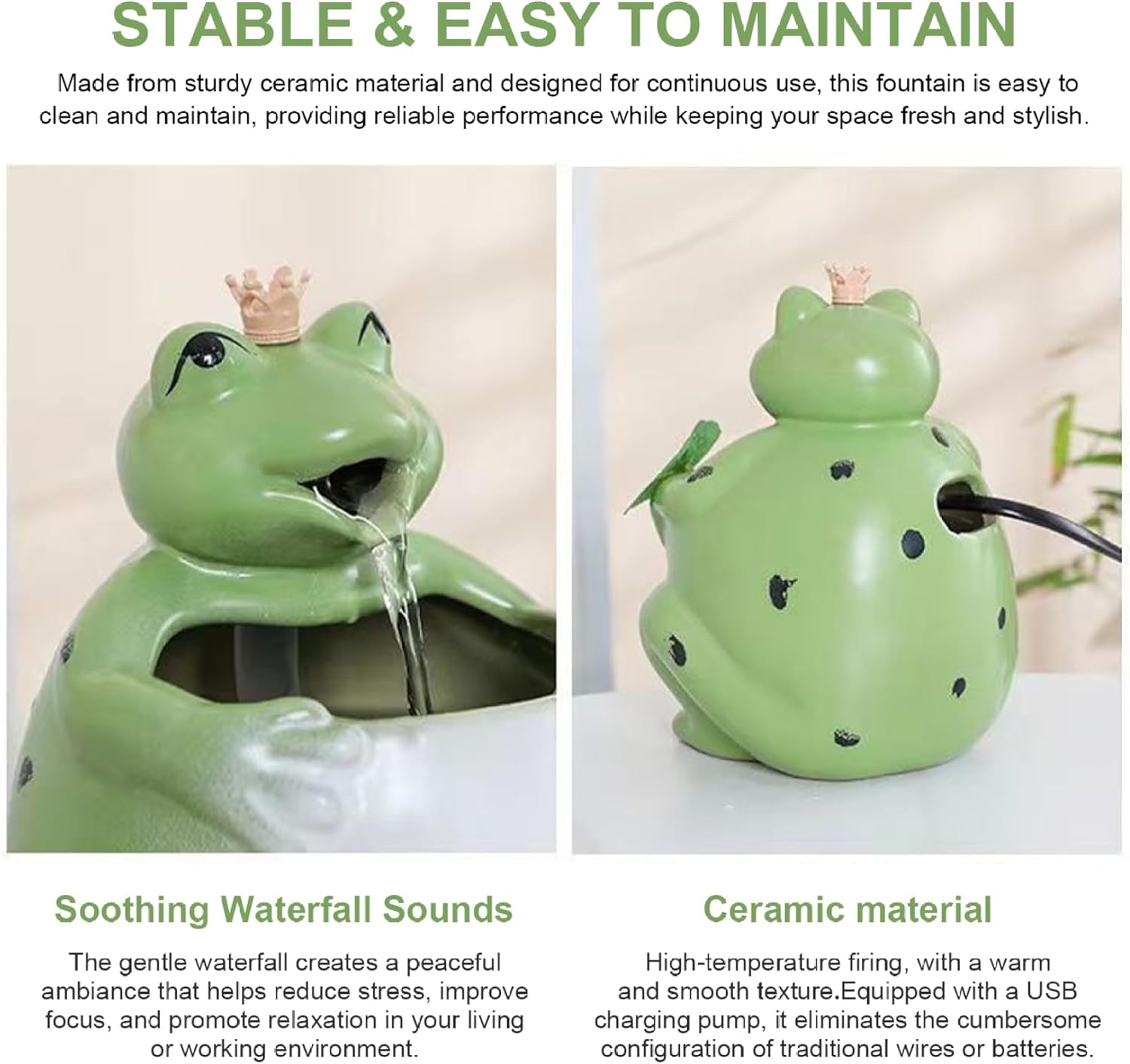 Cute Frog Tabletop Water Fountain with USB Pump
