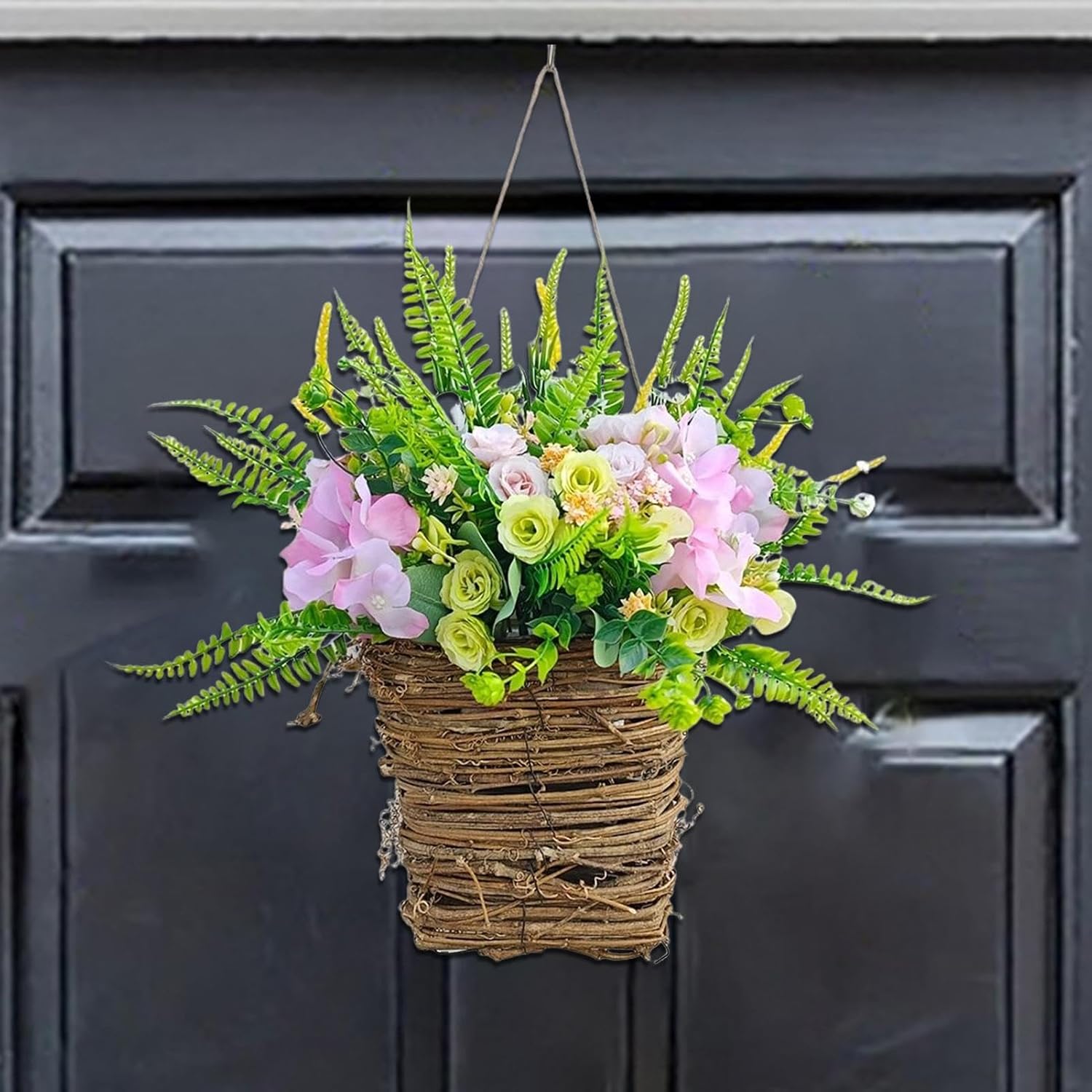 Artificial Rattan Basket Wreath - Seasonal Door Hanger