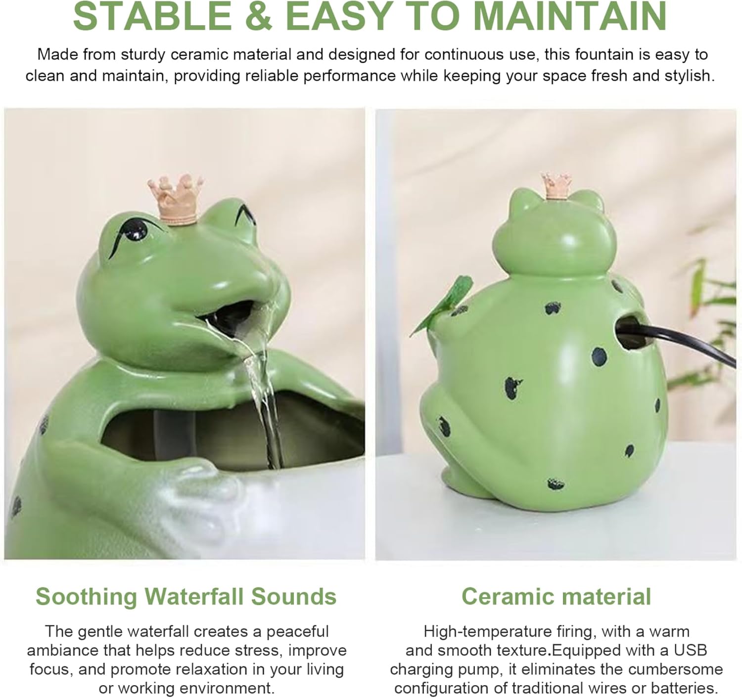 Cute Frog Tabletop Waterfall Fountain with USB Pump