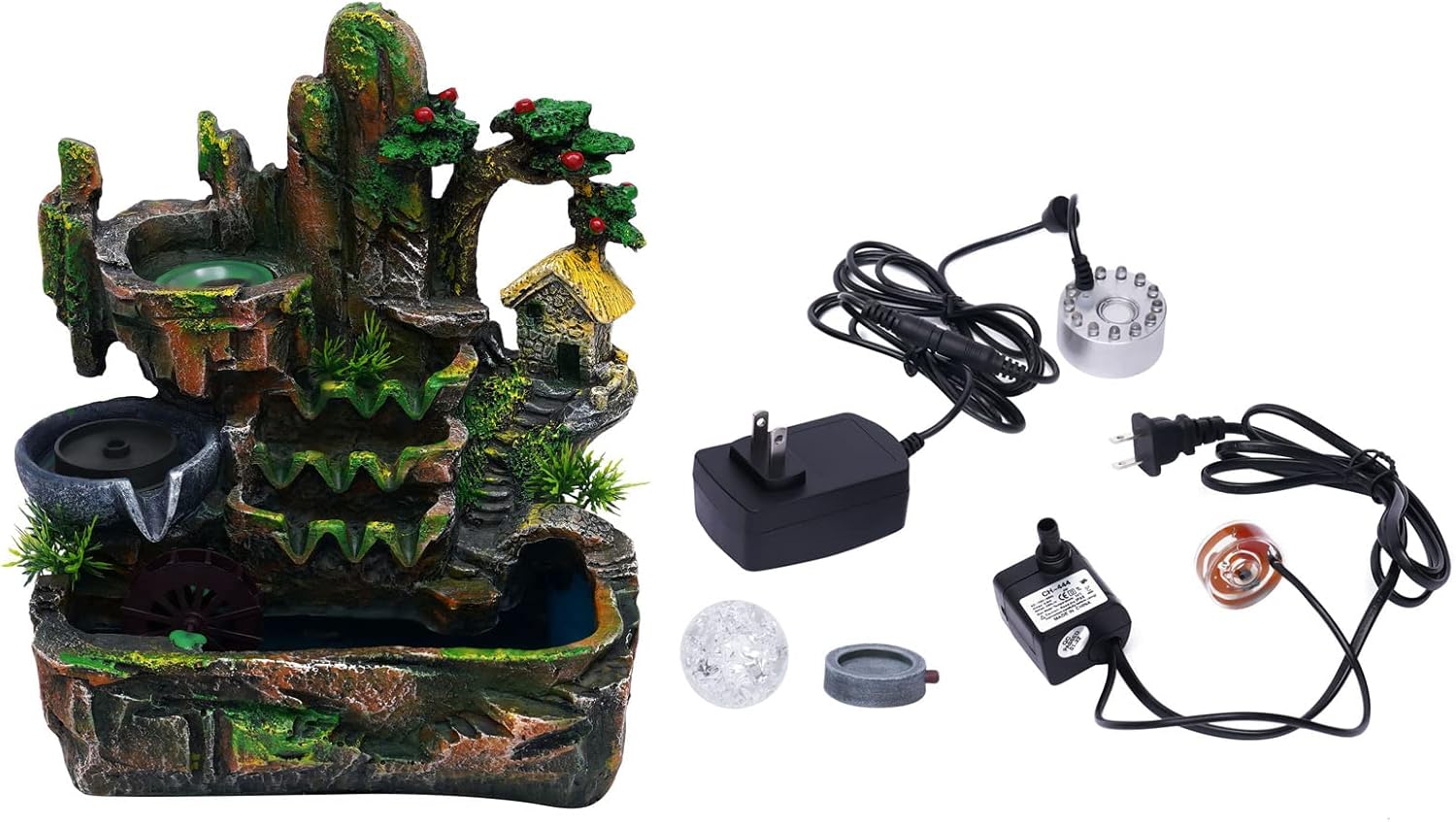 Waterfall Fountain Tabletop Rockery with Atomizer and LED Lights