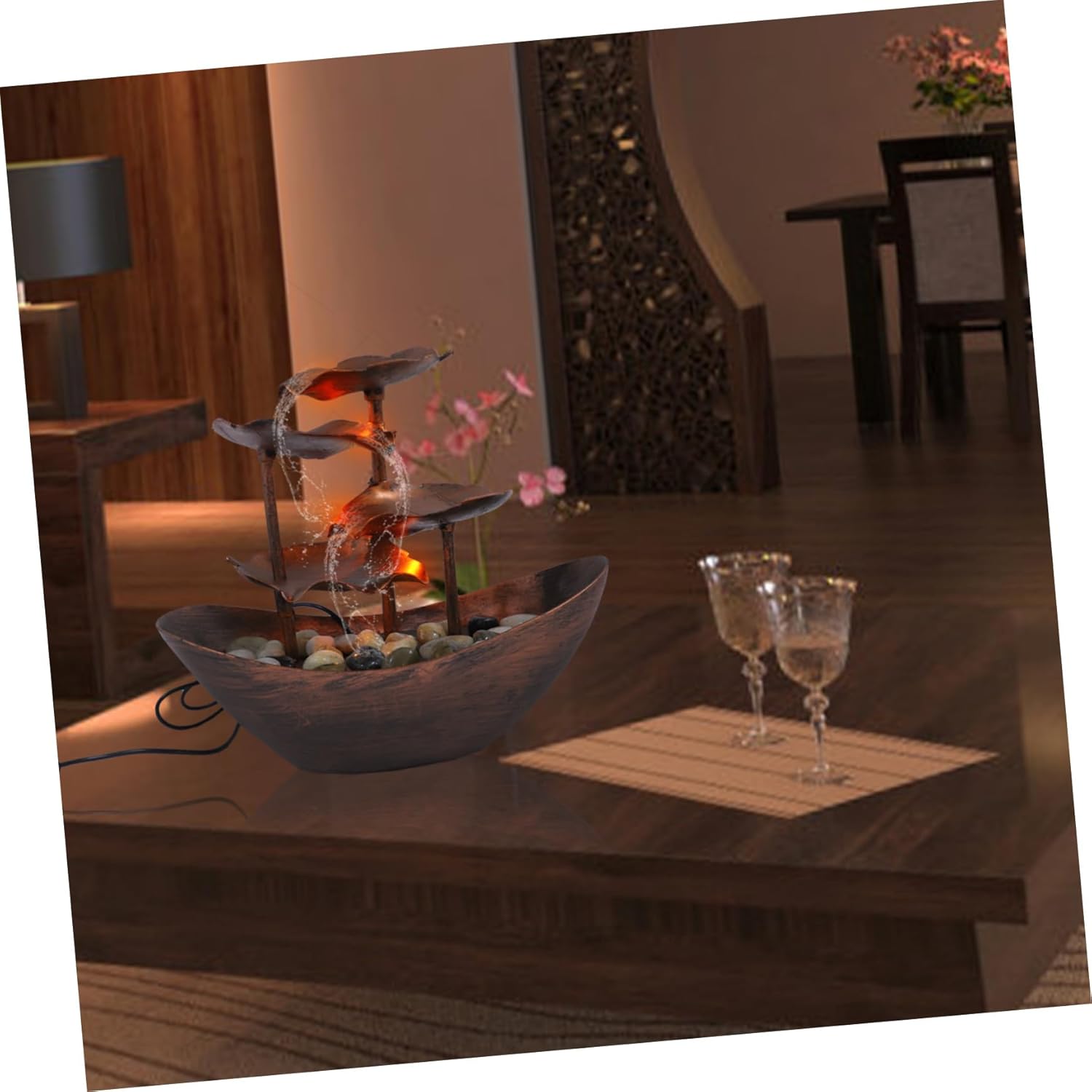 Luxshiny Waterfall Decor Tabletop Fountain with LED Light
