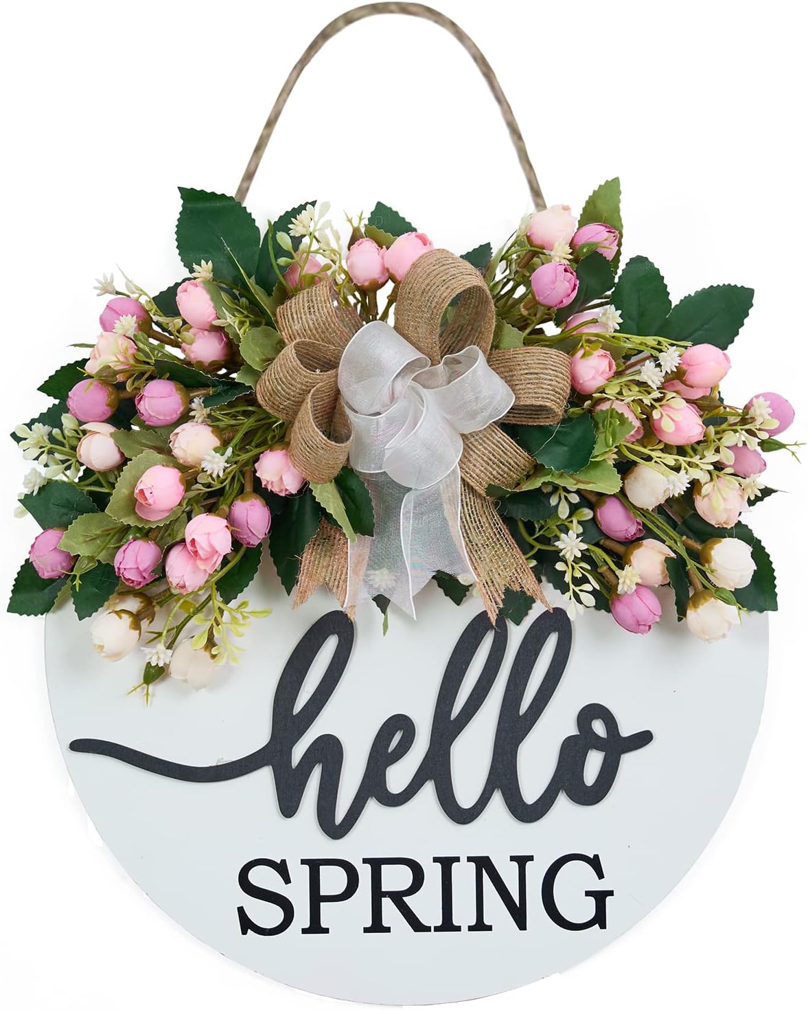 Vofuly 3D Hello Door Wreath - Pink Purple Floral 12 Inch