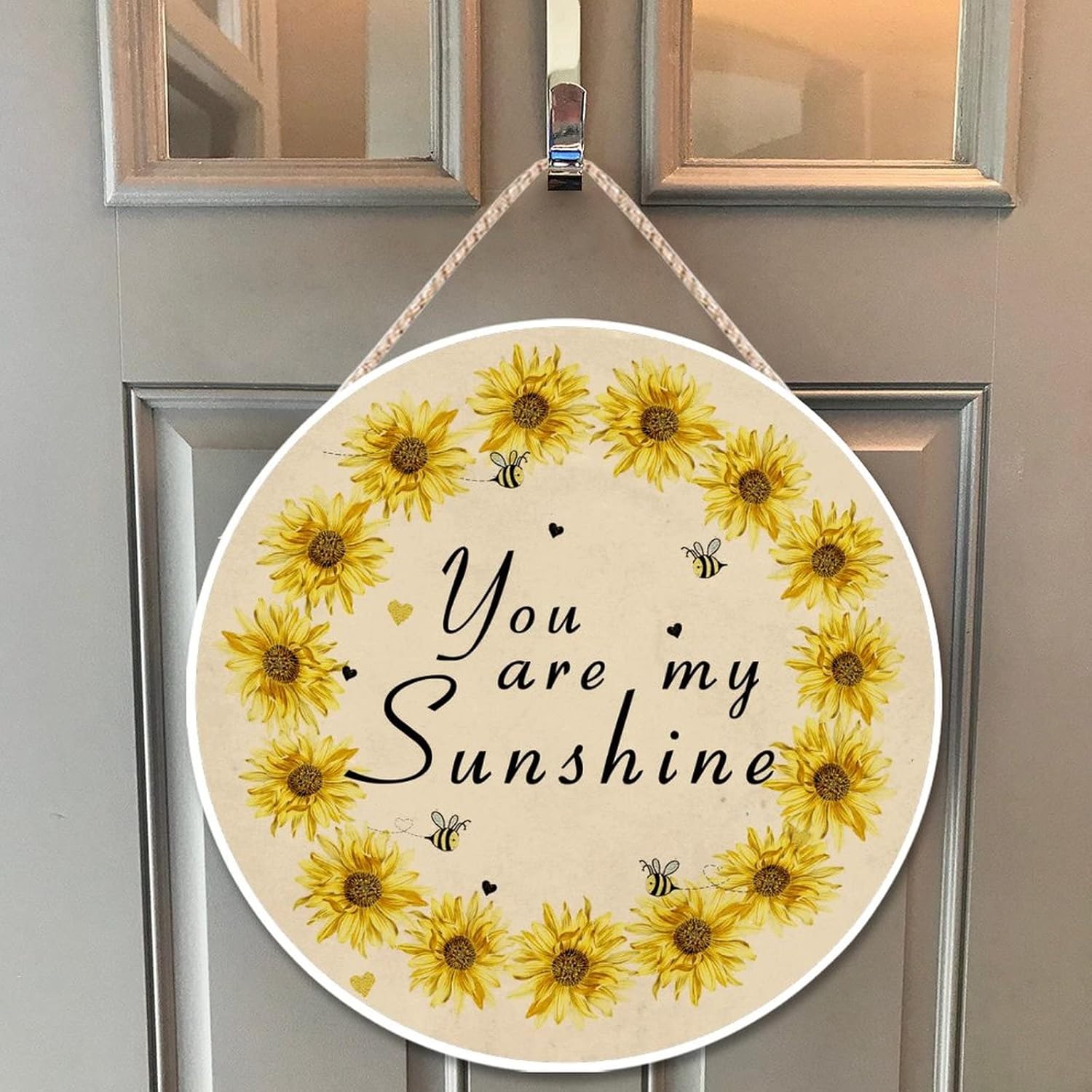 Farmhouse Front Door Hanger Vintage Sunflower You Are My Sunshine Bee Wood Sign