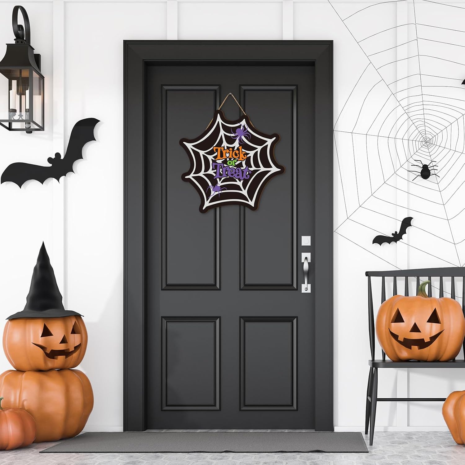 Whaline Halloween Spider Web Door Sign Wooden Hanging Welcome Wreath