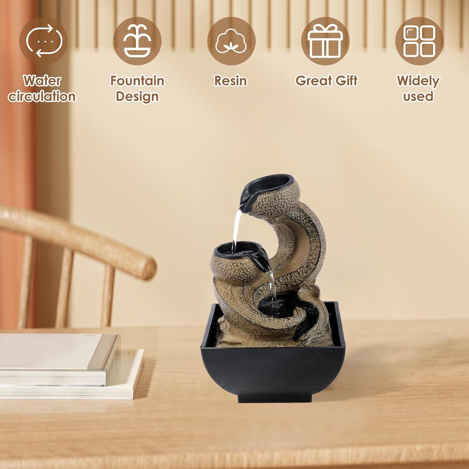 Modern Resin Tabletop Water Fountain for Indoor Relaxation