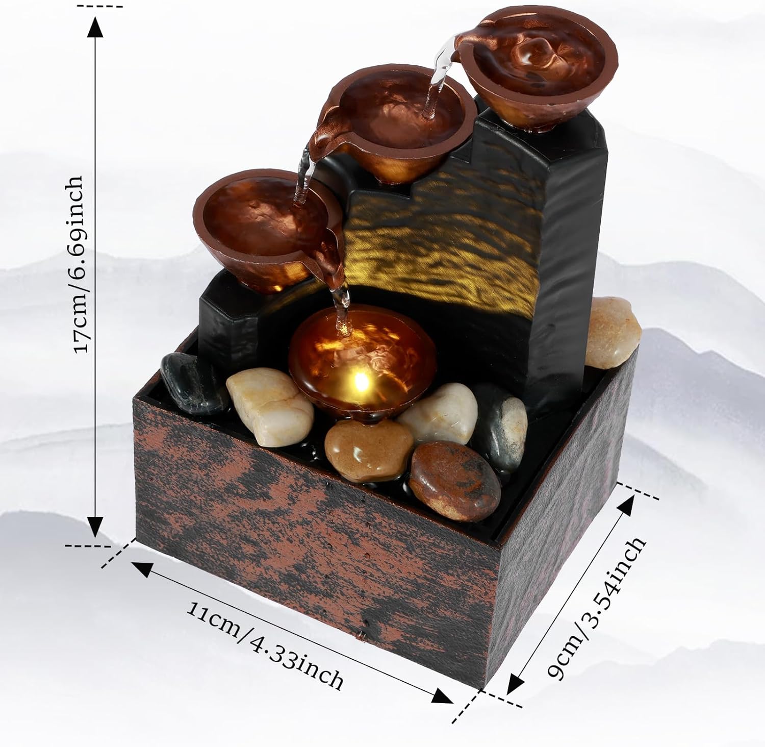 Mini Desktop Fountain with Light and Waterfall Sound