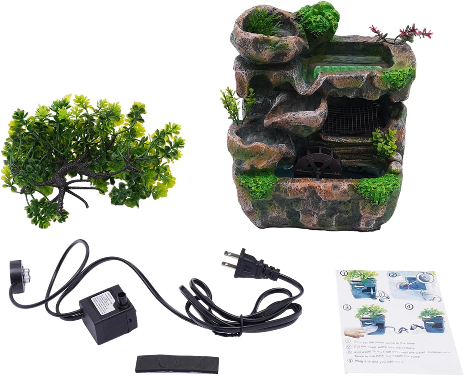 Genseino Tabletop Water Fountain with LED Lights and Atomizer