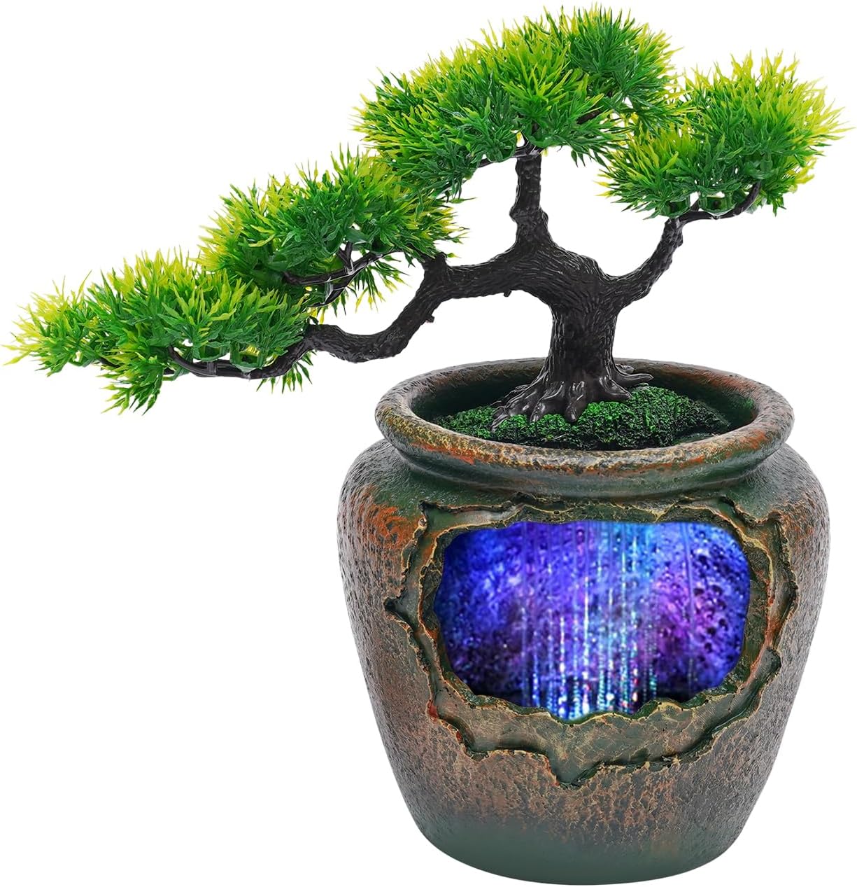 Tabletop Fountain with LED Light and Pine Decoration