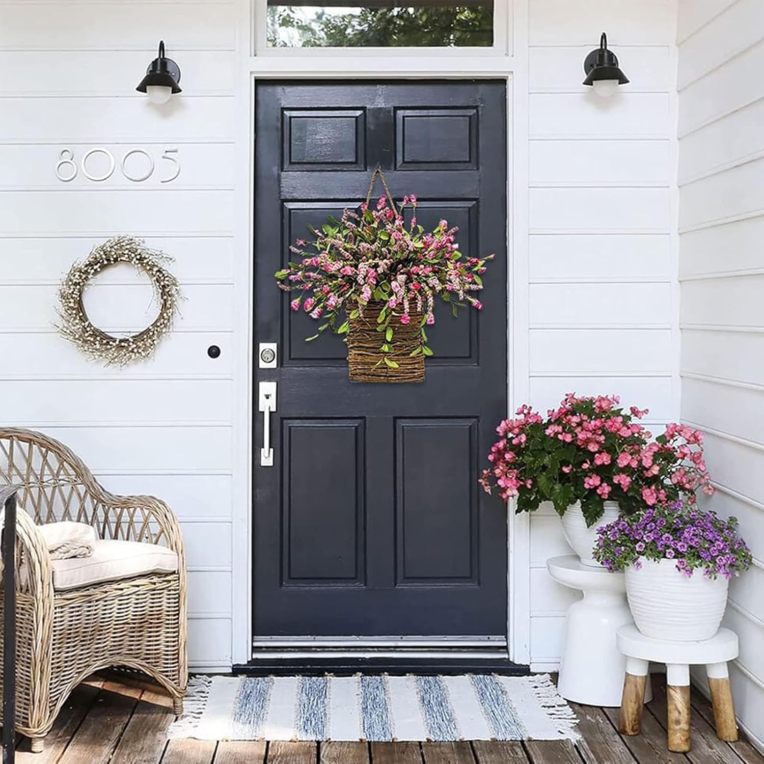 Hydrangea Door Hanging Basket Wreath - Pink Durable and Elegant