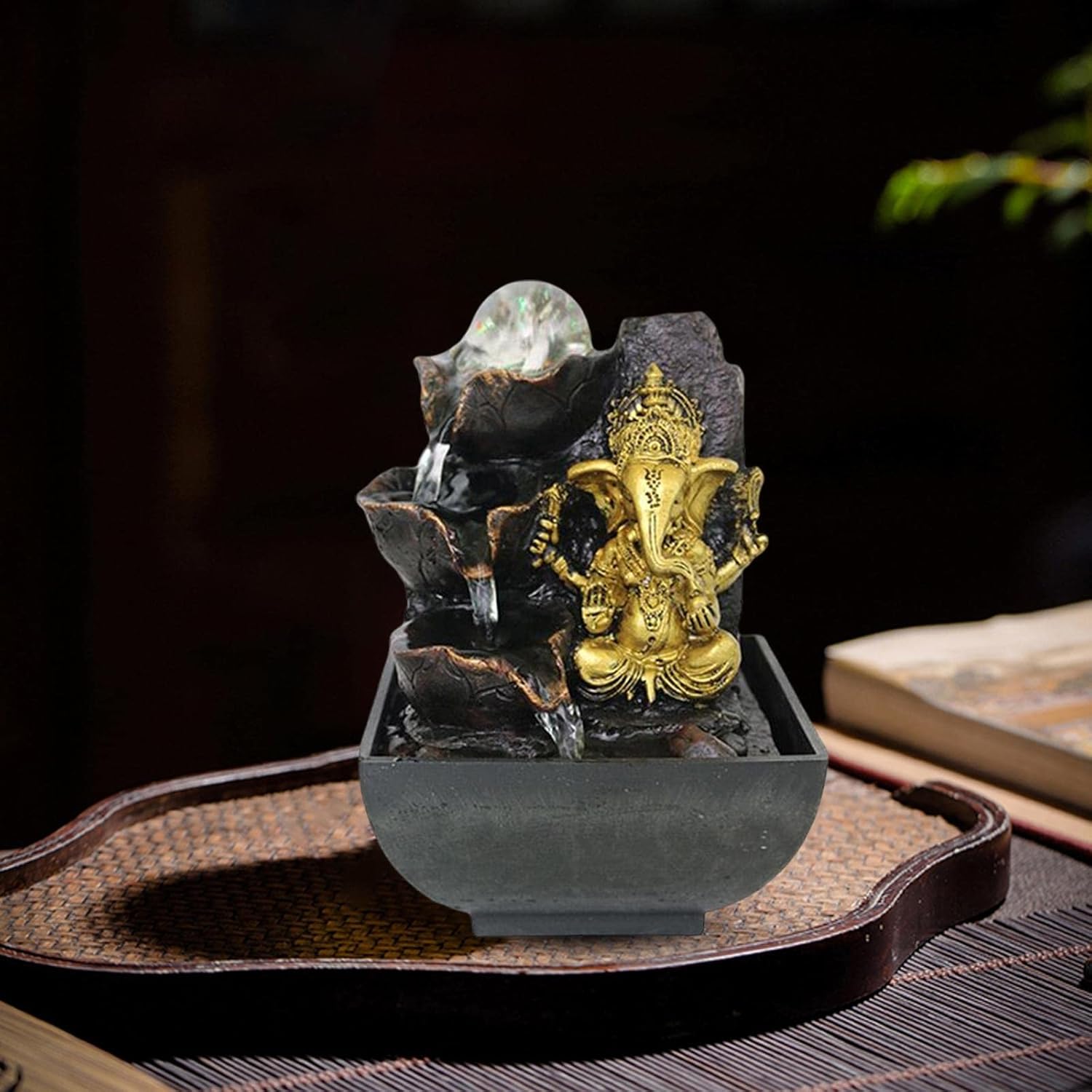 Buddha Ganesha Statue Water Fountain Decor 13x13x18cm