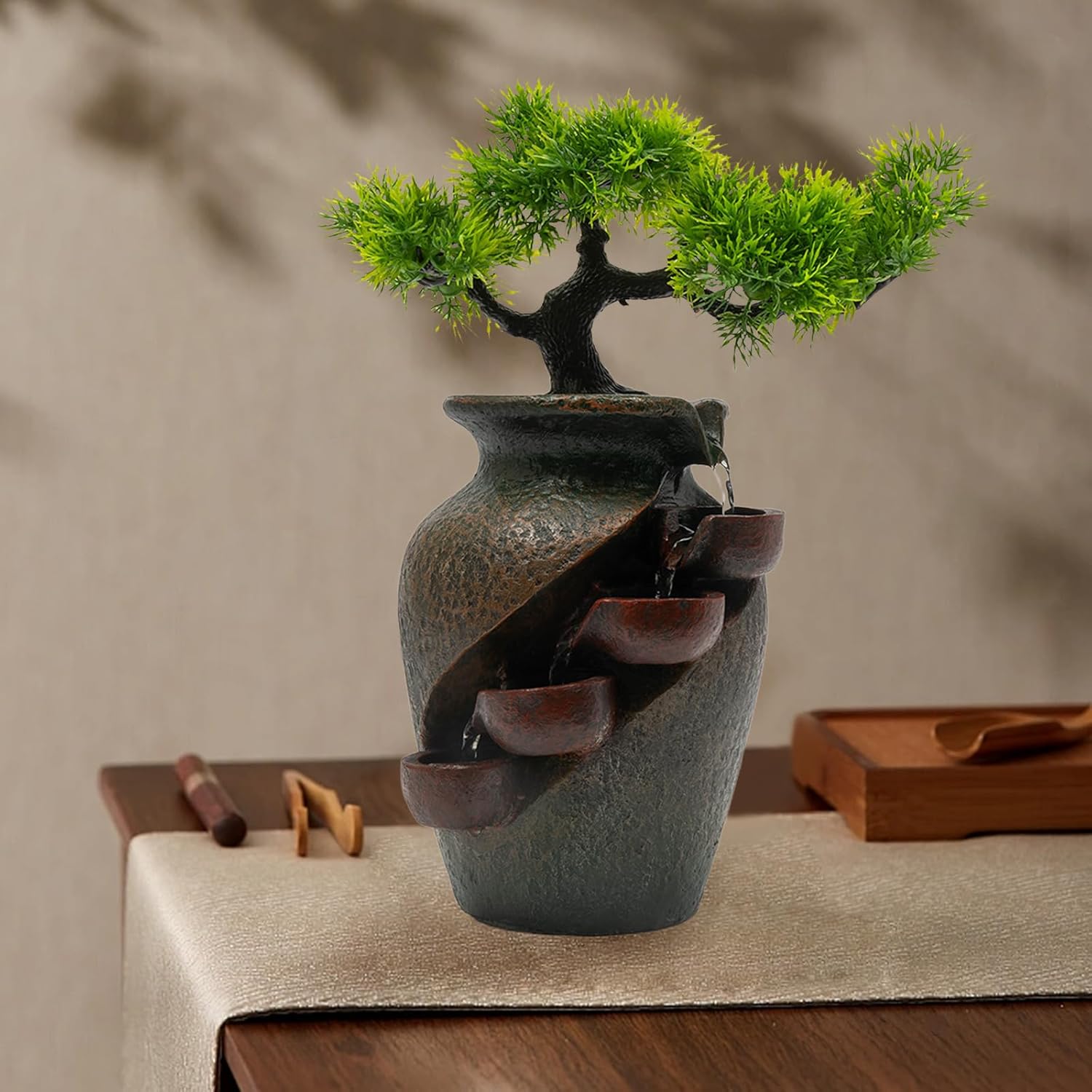 OUKANING 4 Level Tabletop Water Fountain