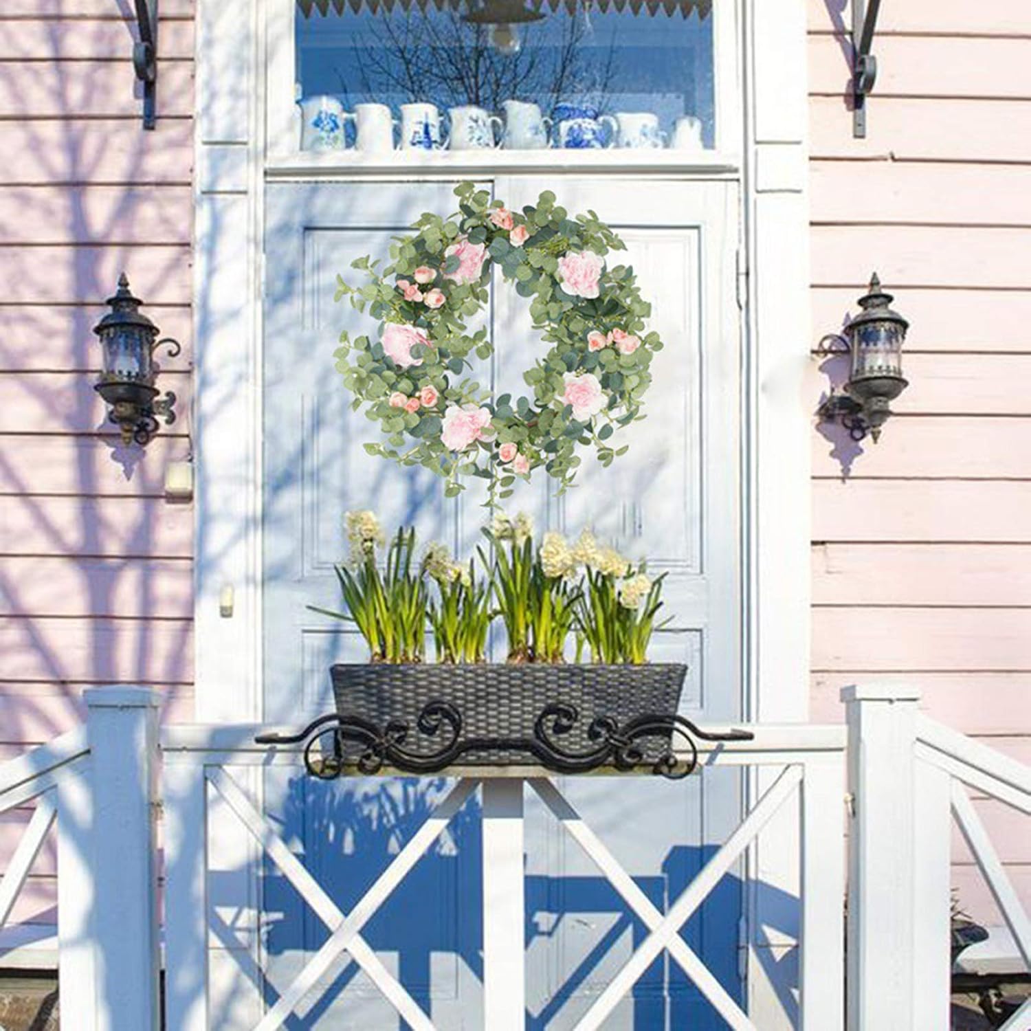 Artificial Rose and Eucalyptus Wreath Welcome Sign